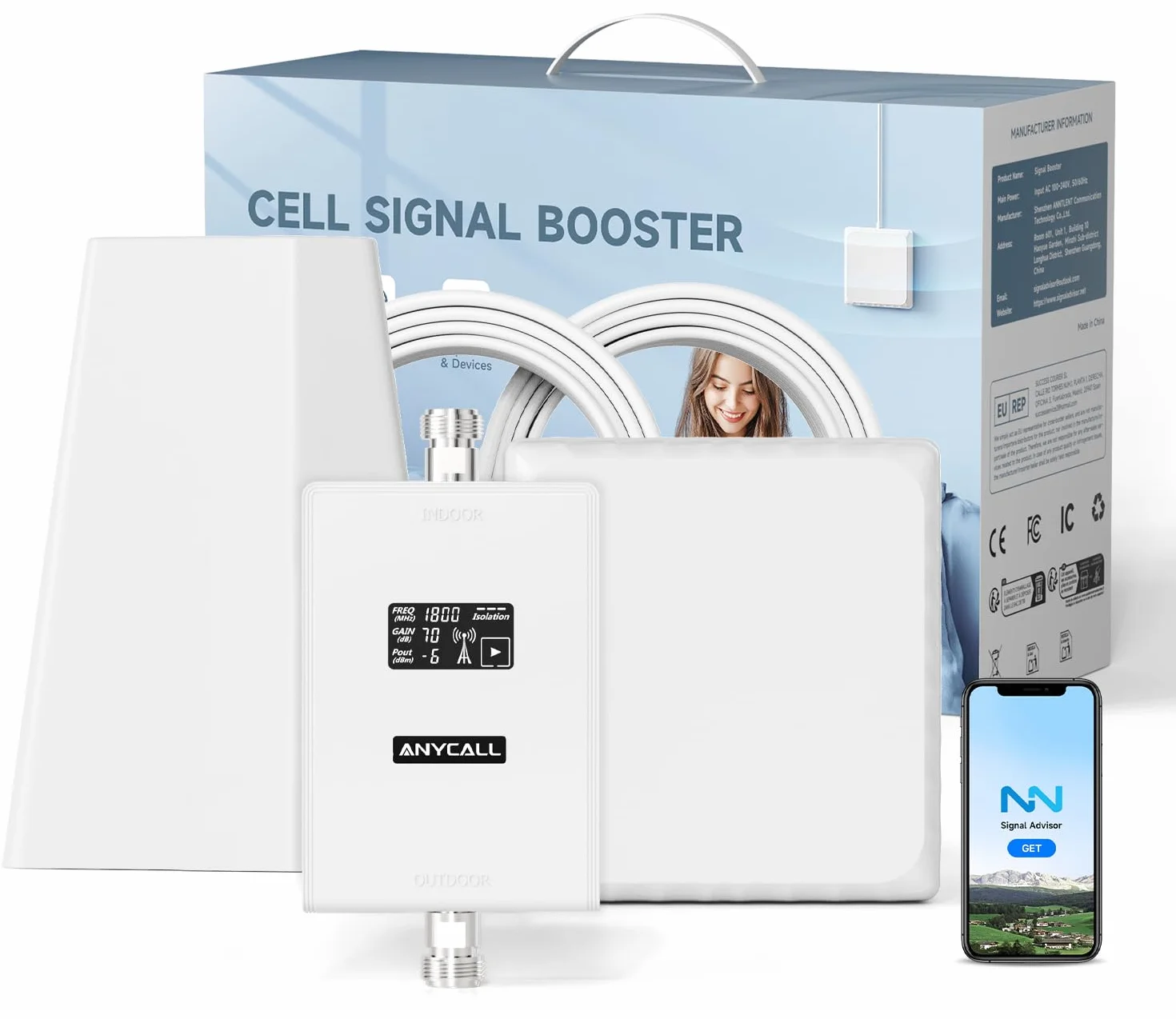 Amplificateur Reseau Mobile pour Bande 3 et 20, Amplificateur de Signal Cellulaire pour Maison Bureau, 5G 4G LTE GSM Répéteur à Gain élevé, Compatible avec Orange SFR Bouygues Telecom Free