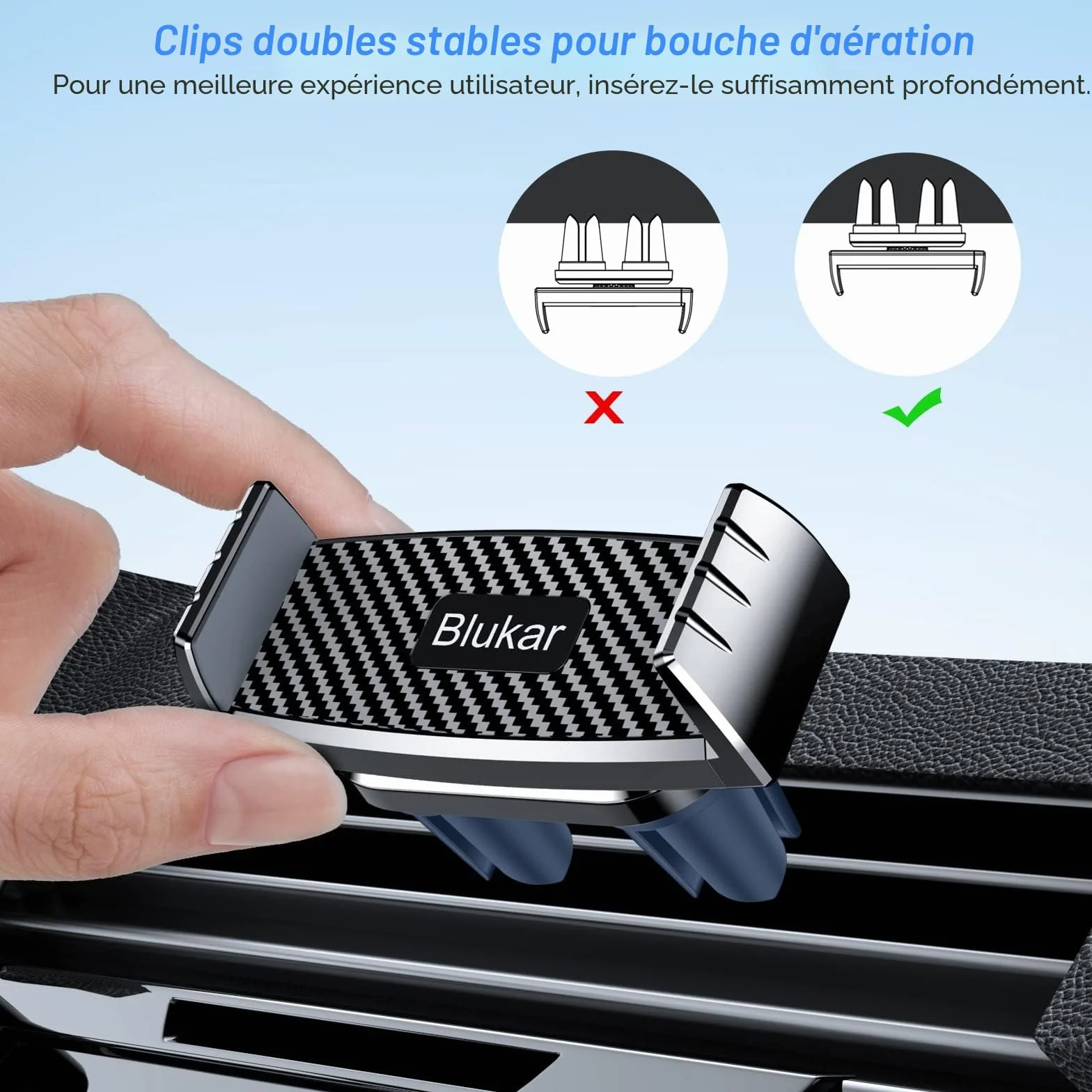 Blukar Support Téléphone Voiture, Porte Telephone Voiture Grille d'aération Support Ventilation, Super Solide Facilité d'utilisation 360°Rotation Compatible avec iPhone 17/16/15 et 4.7-6.7" Smartphone