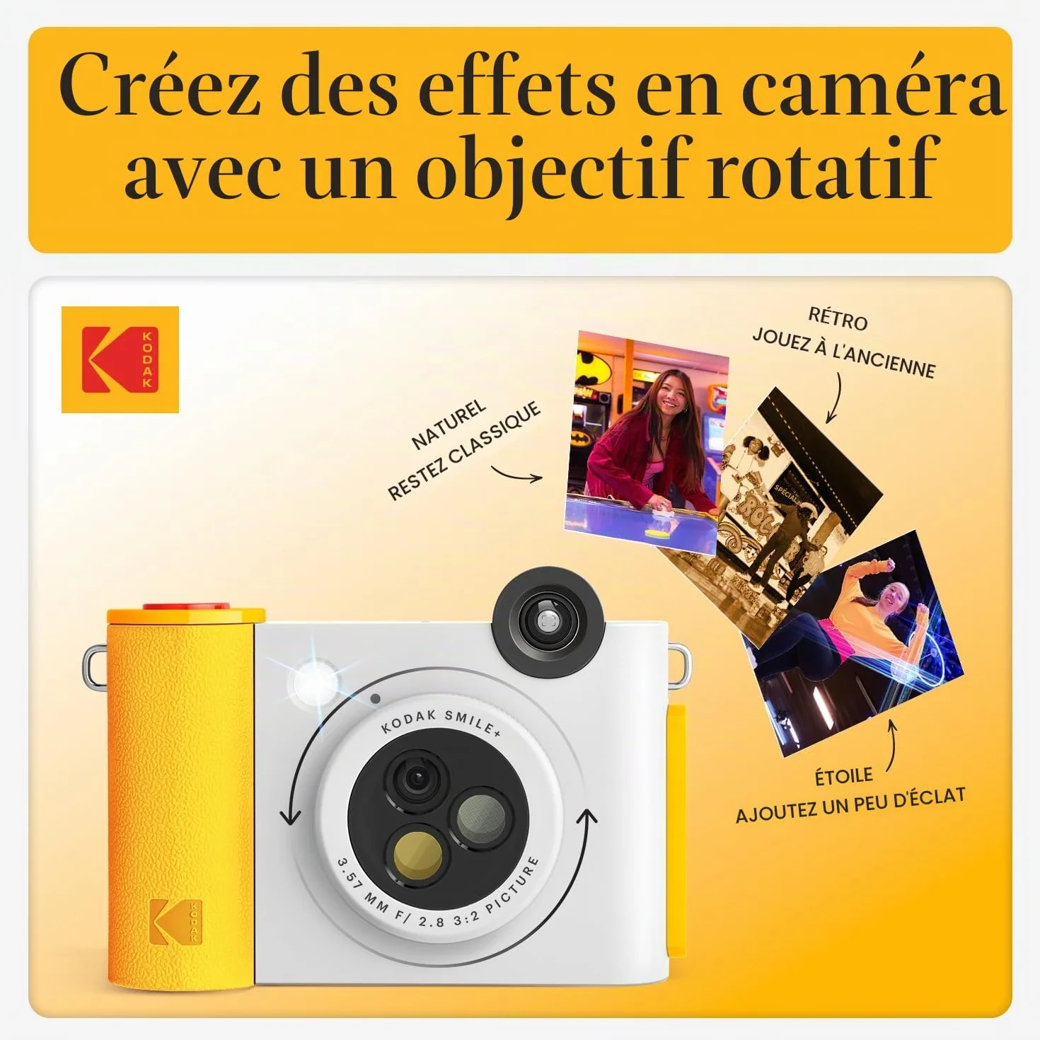 KODAK Smile+ 2 in 1 Appareil Photo numérique instantané et imprimante Photo sans Fil Bluetooth, 2x3 (5,1x7,5 cm), 10 MP, Objectif Rotatif à Effets spéciaux, Photos à Dos adhésif, Blanc