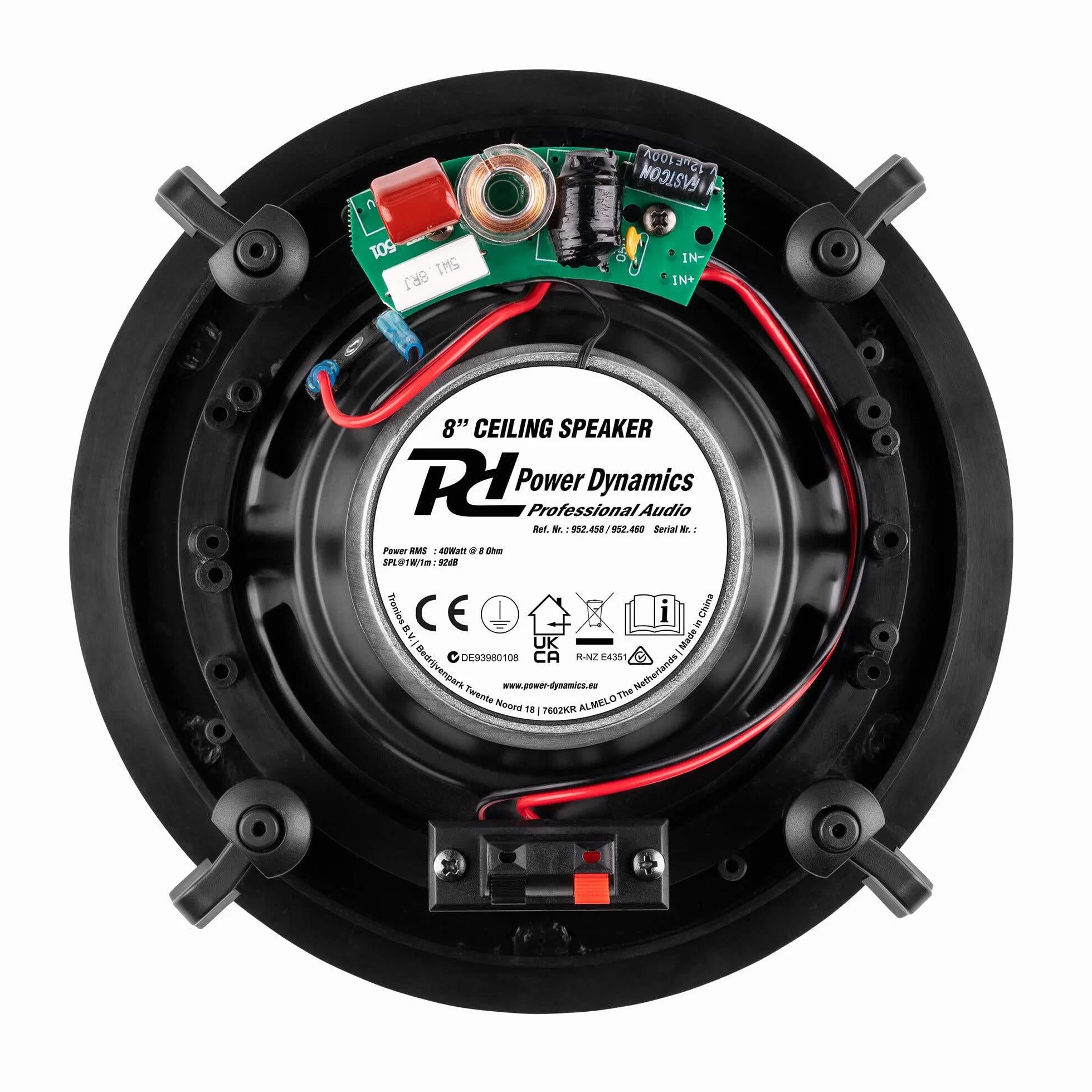 Power Dynamics Powerline B50BSet Amplificateur Mural Stéréo 2x25W Noir avec 2 Enceintes de Plafond 6,5" Blanches, Installation Discrète, Idéale Maison et Pro