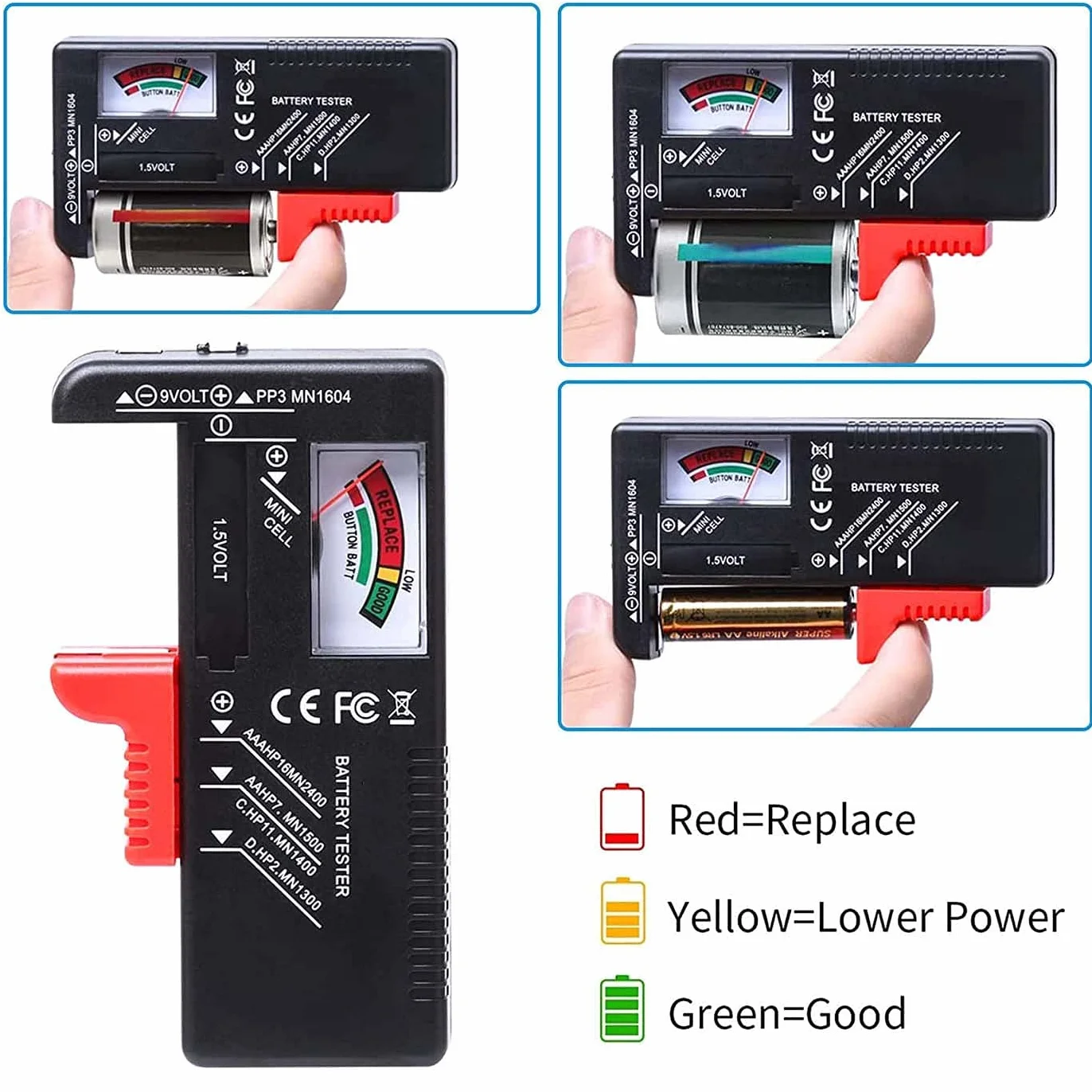 Testeur de Piles Universel Numérique pour AA AAA C D 9V 1.5V Contrôleur de Tension