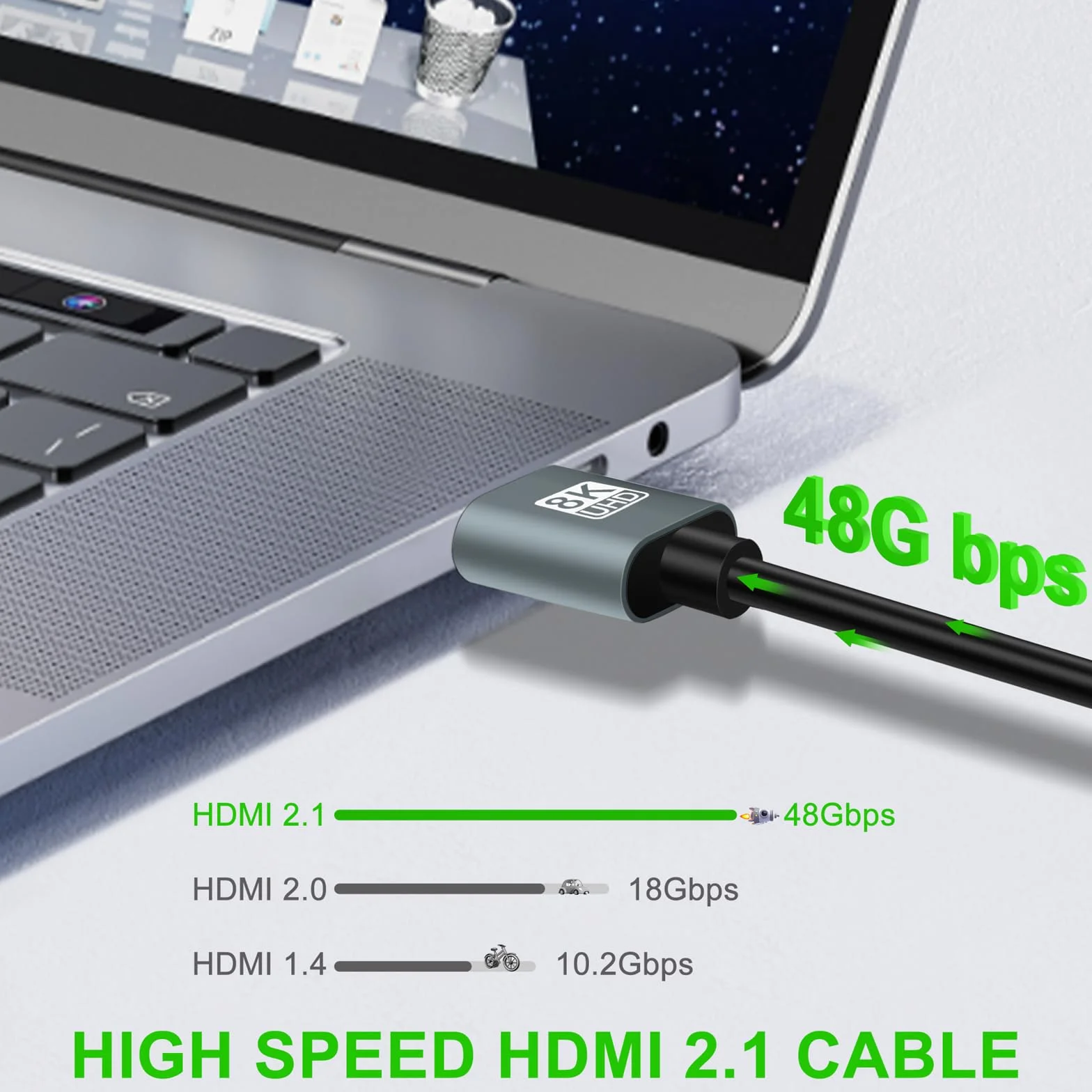 Thsucords Extra Slim 4K 8K Câble HDMI 3M Lot de 3, Ultra Fins Flexibles HDMI 2.1 Souple et haute vitesse 4K@120Hz 8K@60Hz 48gbps compatible Roku tv/HDTV/PS5/Blu-ray(2 Pièces)