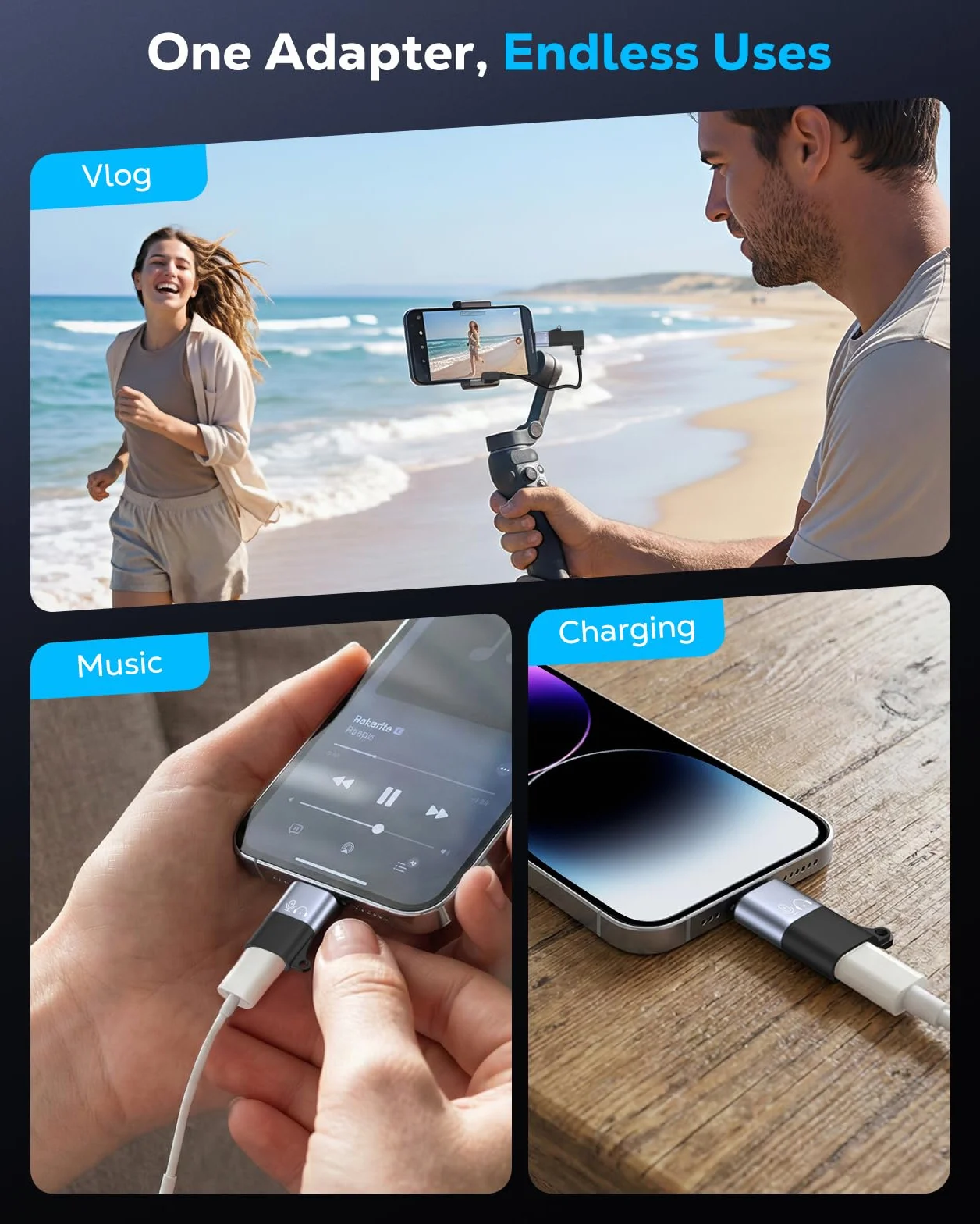 MoKo Adaptateur USB C vers Lightning pour DJI Mic Mini Audio iPhone 14/13/12/11 Récepteur Microphone sans Fil Charge