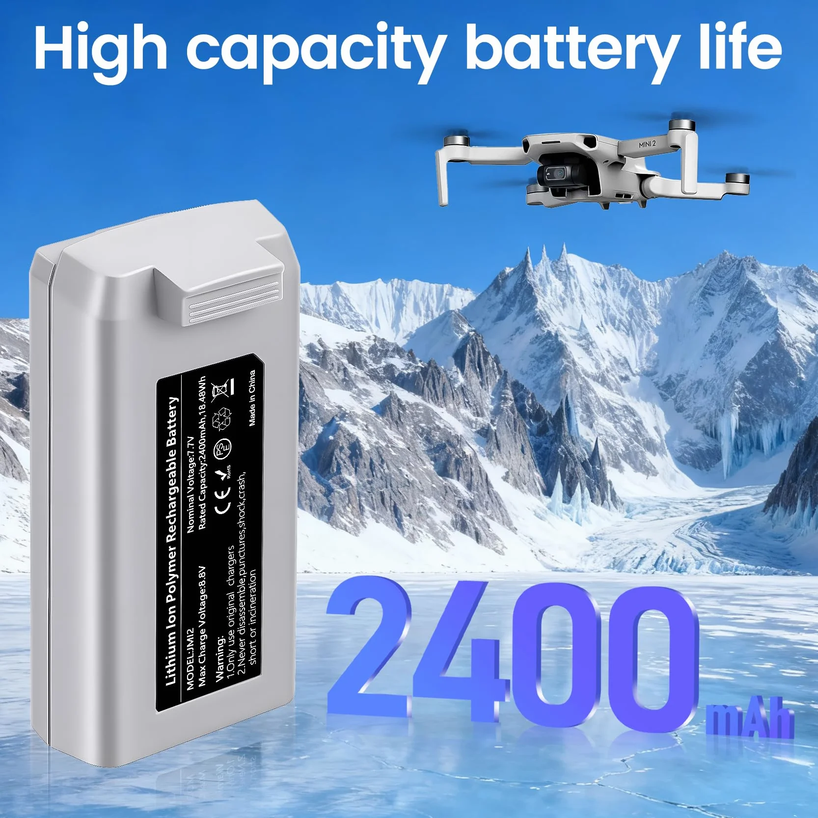Mini 2, Mini 4K Lot de 2 Batteries de Rechange intelligentes pour Drone d'une capacité de 2 400 mAh autonomie maximale de 31 Minutes compatibles avec Les Drones DJI Mini 4K/2/SE/2 SE