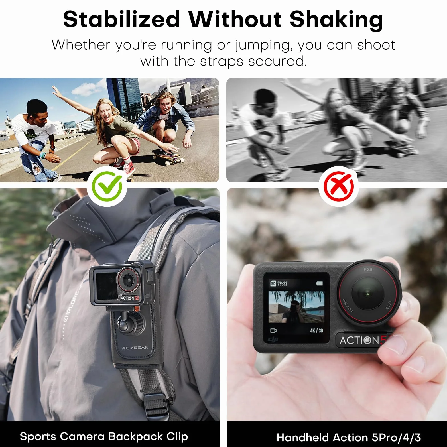 REYGEAK Sangle d'épaule pour DJI Osmo Action 5 Pro/Action 4/Action 3, avec épaulière réglable, système de Fixation de Sangle