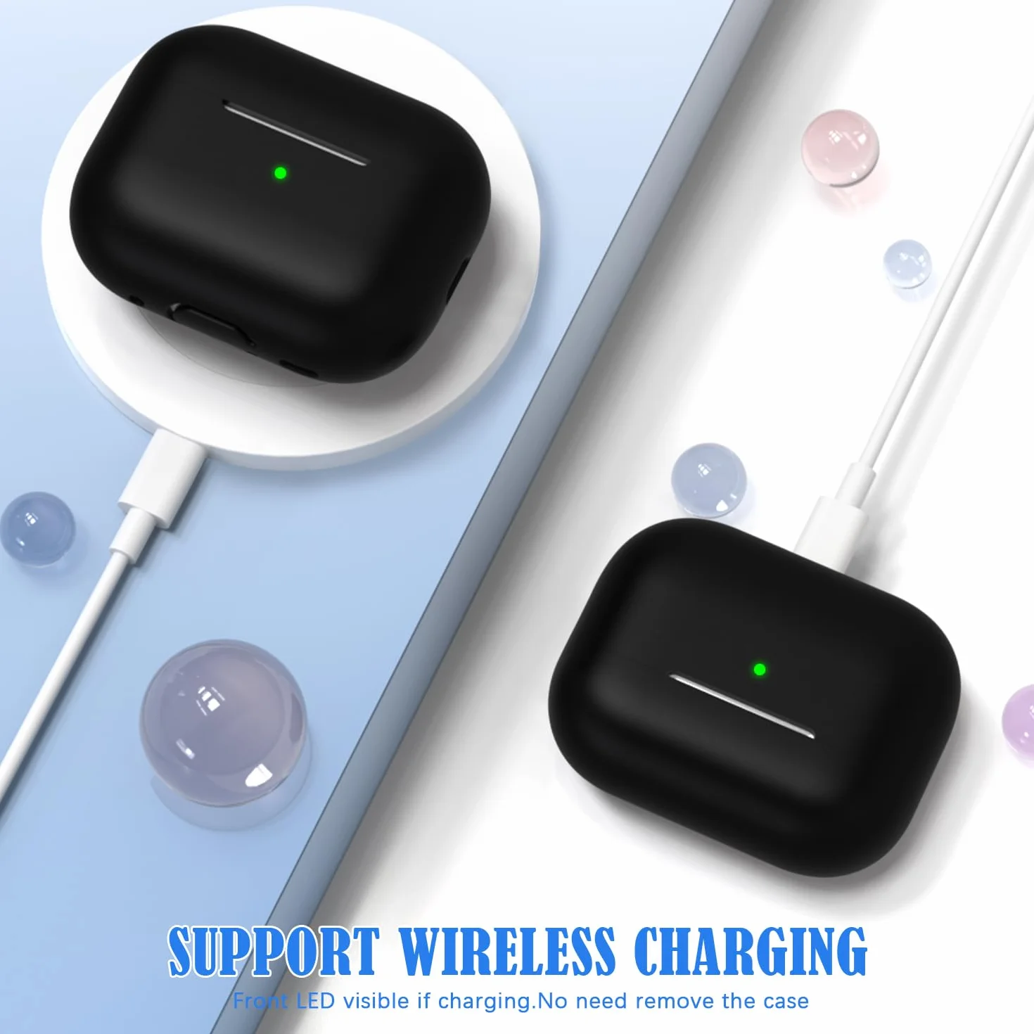 Coque pour AirPods Pro 2e génération Silicone Anti-Chute Noir avec Porte-clés