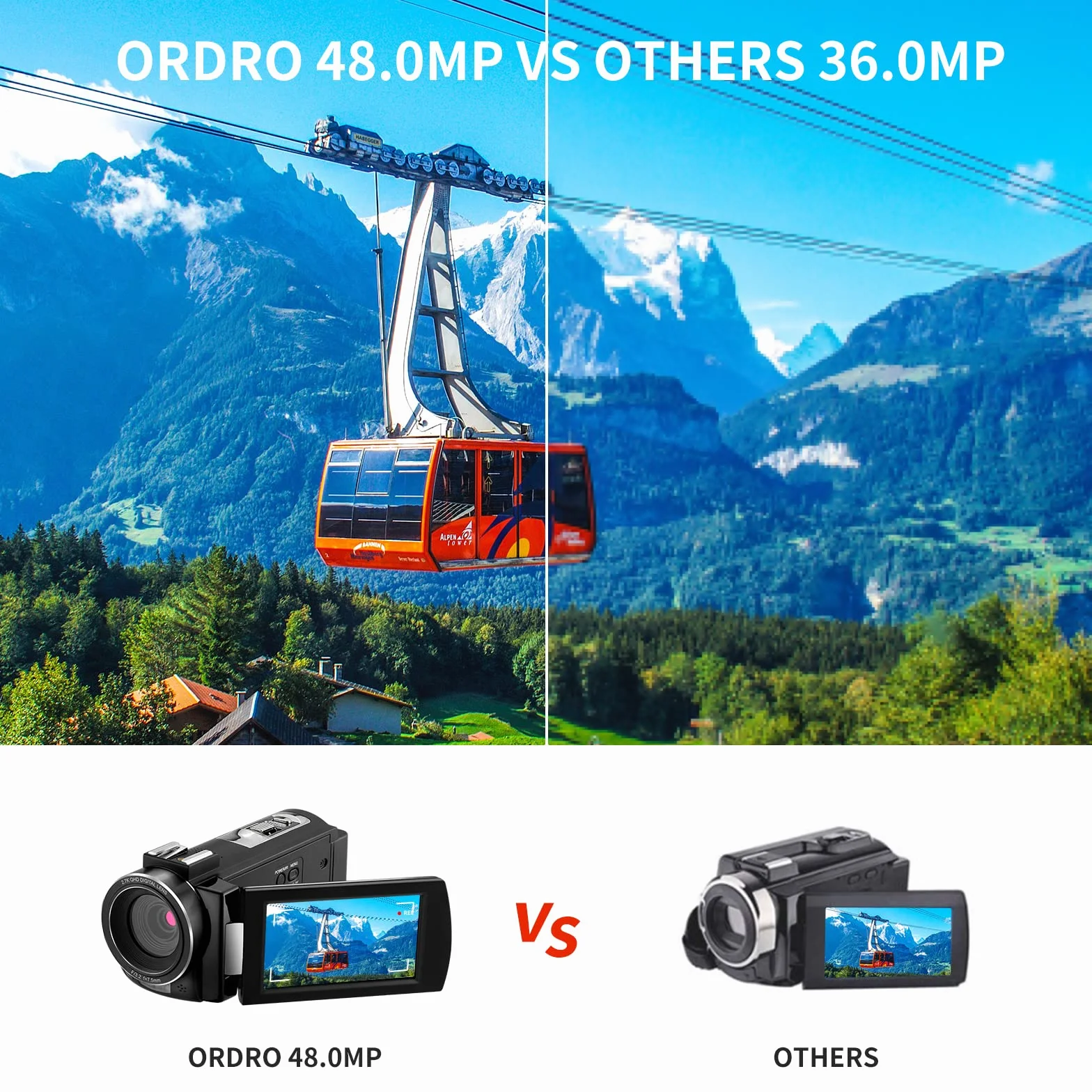 ORDRO AE7 2.7K Caméscope IR Vision Nocturne Appareil Photo Numérique 3.0 TFT Écran Tactile Zoom Numérique 16X pour Youtube Vlog avec Télécommande et 2 Piles