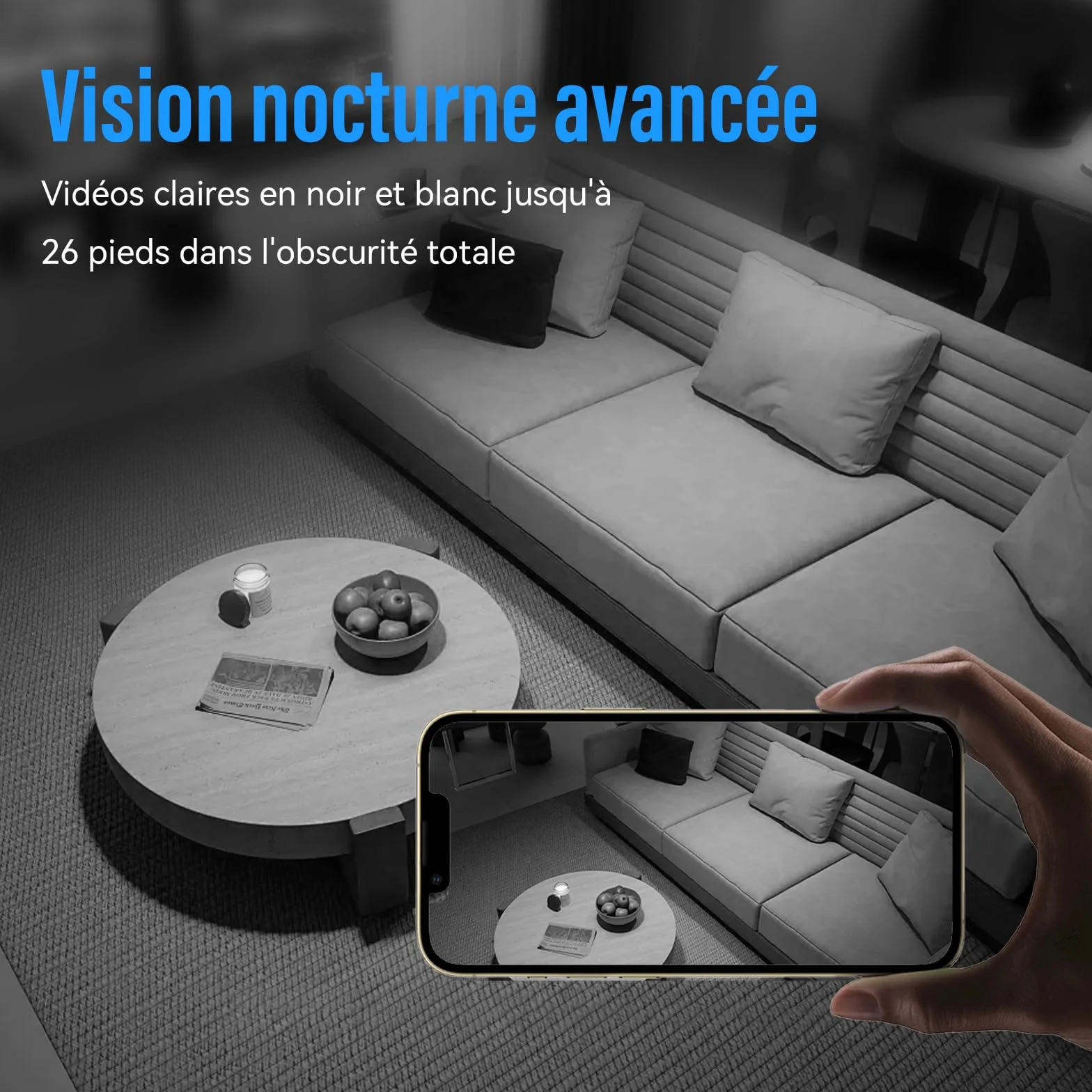 Caméra cachée 4K sans Fil Vision Nocturne Grand Angle Détection Mouvement Sécurité Intérieure