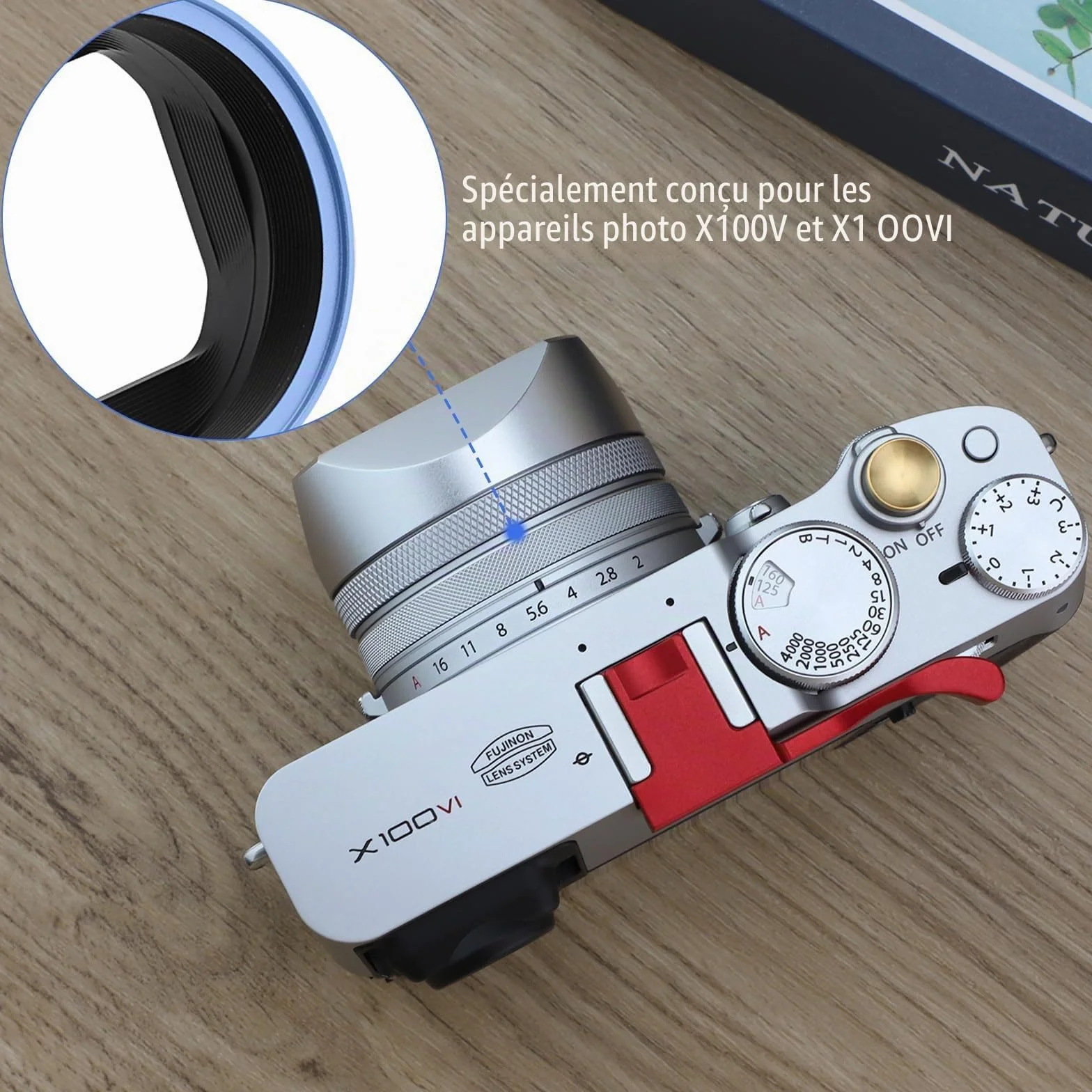 Haoge LH-X54W Pare-Soleil carré en métal avec Anneau Adaptateur 49 mm pour Appareil Photo Fujifilm x100vi Fuji X100V Argenté