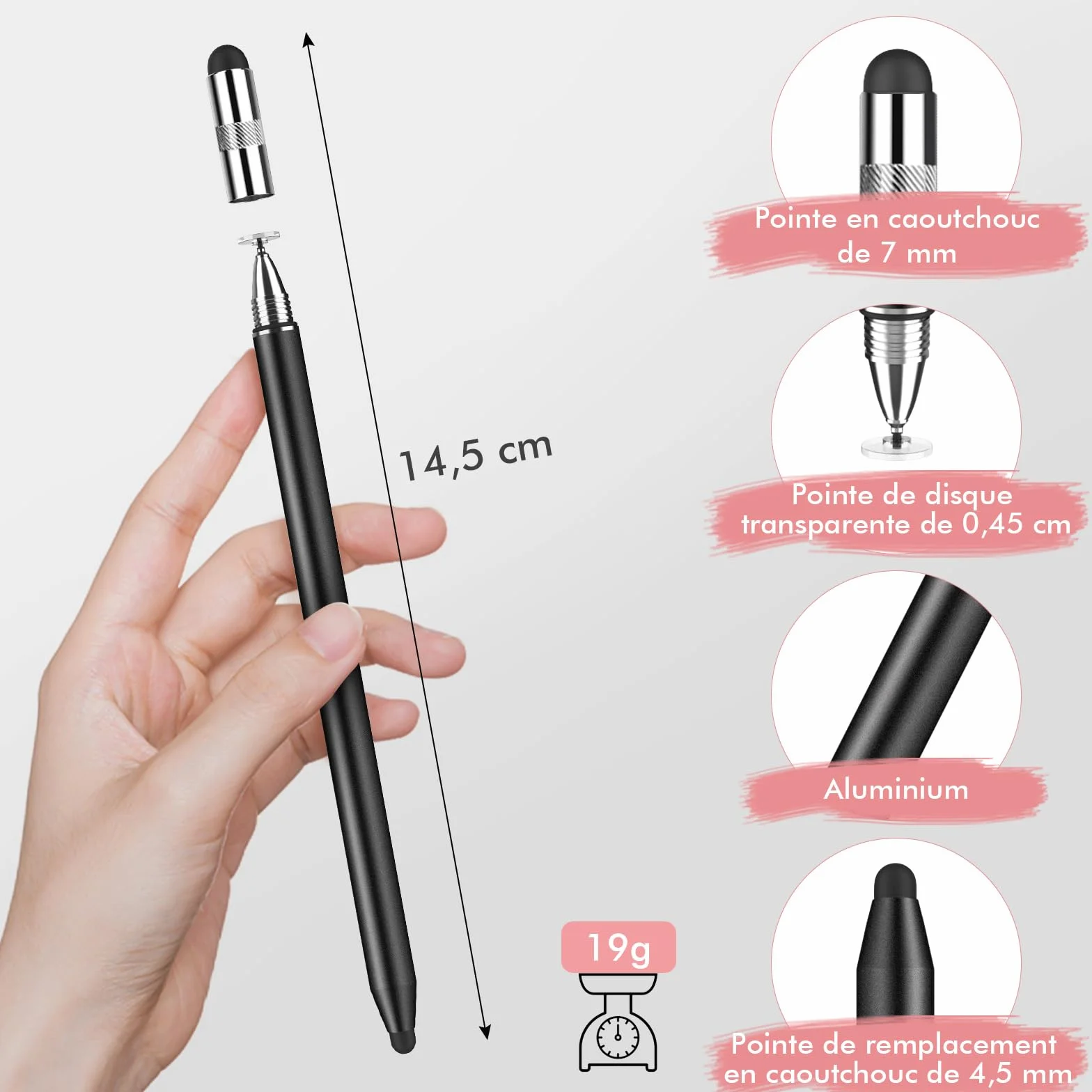 Stylet Tablette MEKO 3 en 1 pour iPad Samsung Smartphone Switch, Haute Précision avec 10 Embouts de Rechange (Noir + Or Rose)