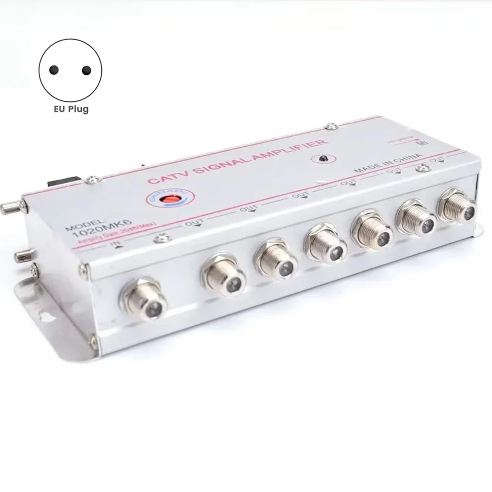 Amplificateur de Signal CATV 20dB Booster TV Numérique 45MHz-860MHz 1 Entrée 6 Sorties Prise EU