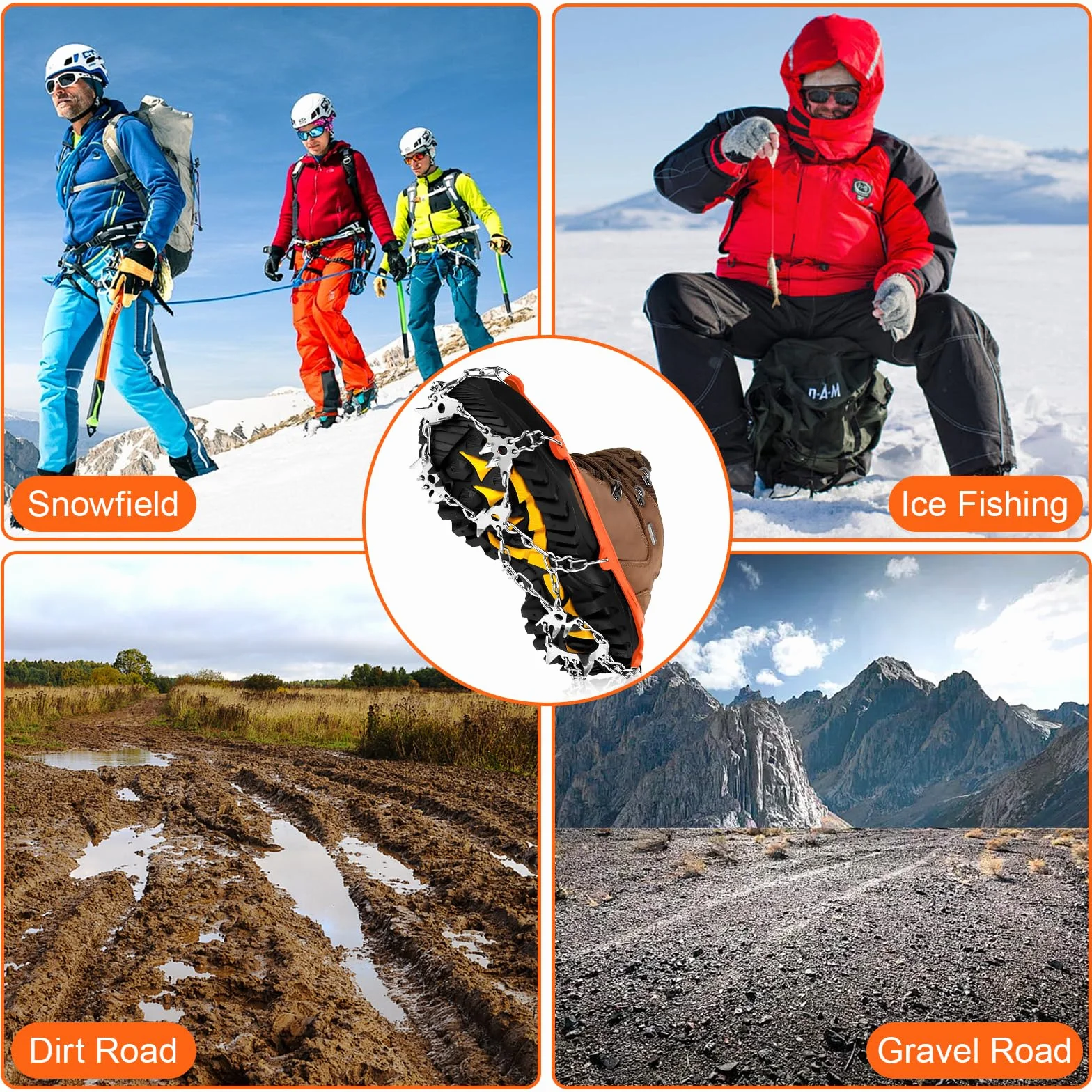 Crampons antidérapants pour Bottes de randonnée Neige Glace Traction 24 Pointes TPE Résistant Froid
