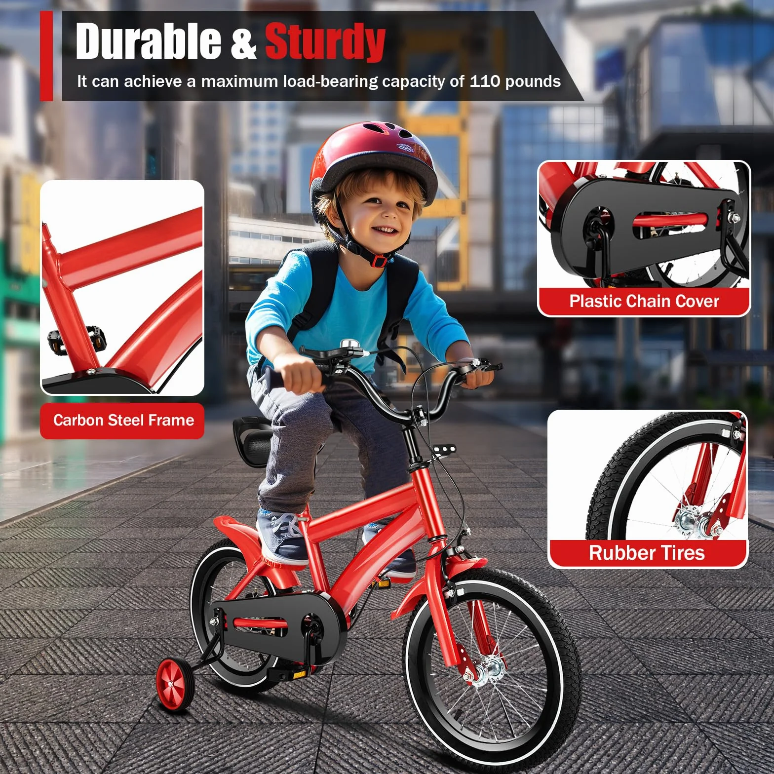 Vélo enfant 14 pouces roues stabilisatrices double freinage réglable hauteur 3 ans
