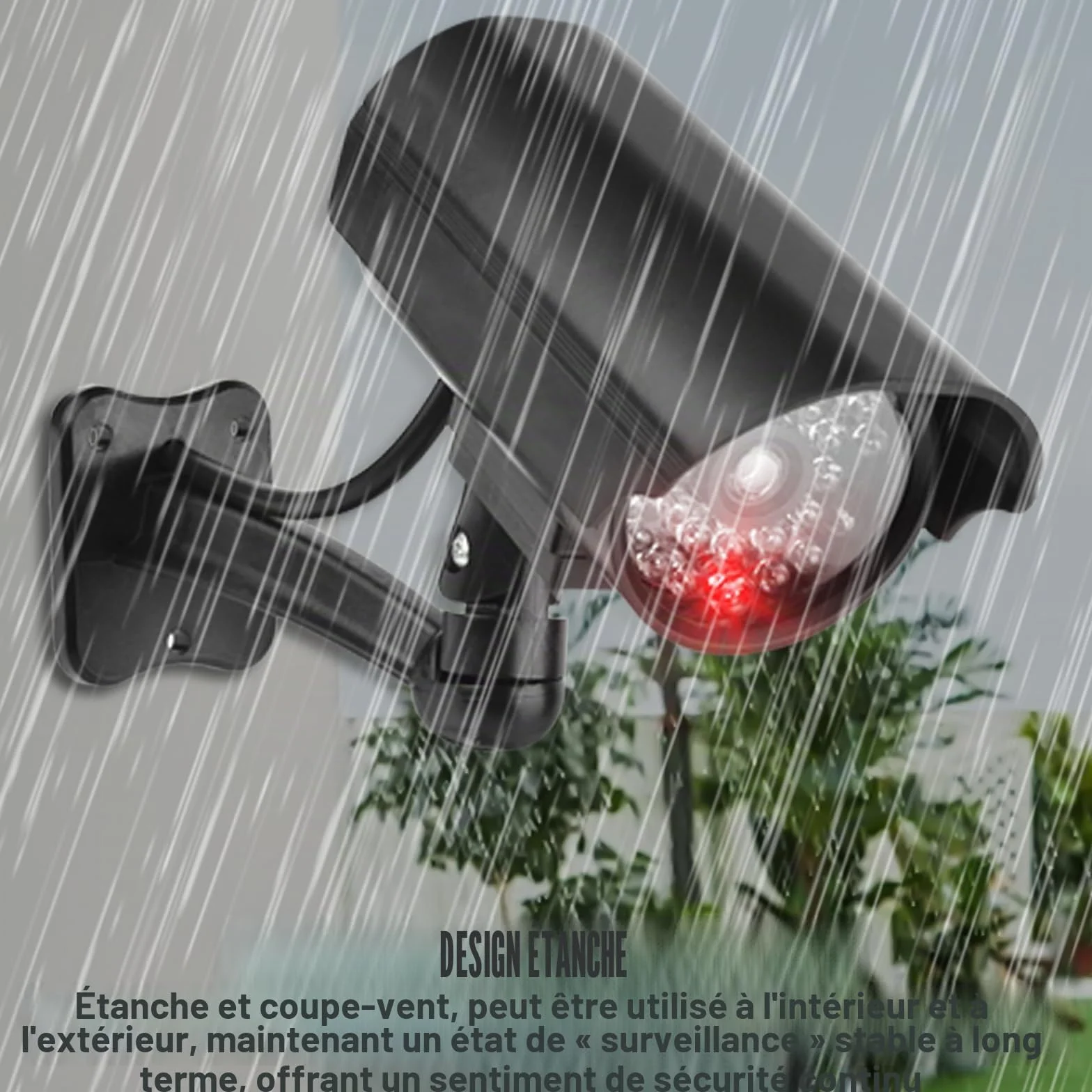GOMETY Lot de 2 caméras factices extérieures, fausse caméra de sécurité avec LED rouge clignotante, caméra CCTV factice de sécurité pour intérieur et extérieur