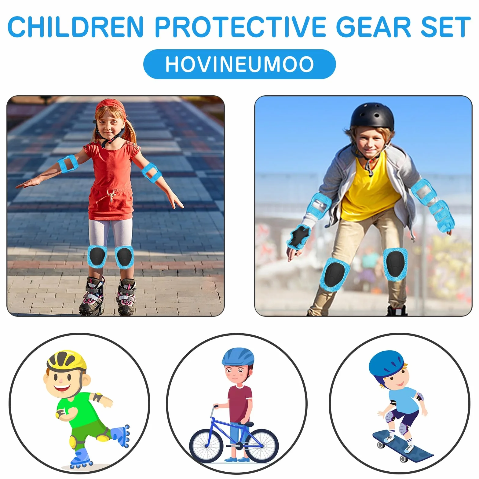 Kit de Protection pour Patins à roulettes, 6 Pièces Genouillères Coudières Protège-Poignets Réglables