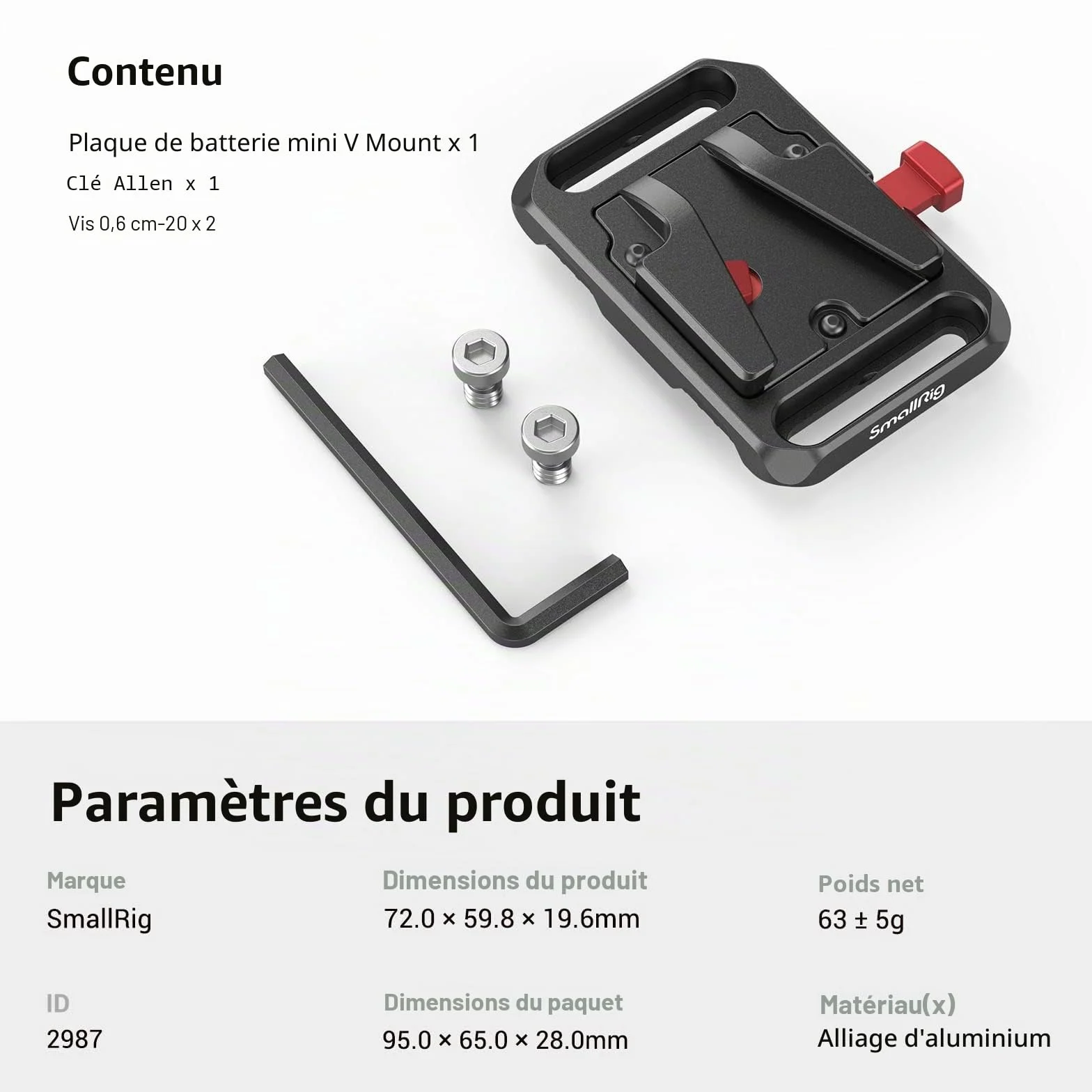SMALLRIG Mini V Mount Plaque de Batterie - 2987