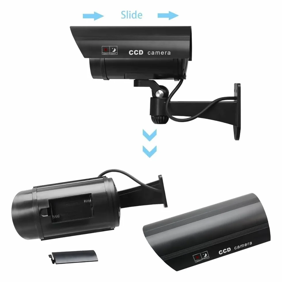 ERWEY Lot de 4 Caméras Factices pour Extérieur & Intérieur, Fausse Caméra de Surveillance CCTV avec LED Clignotante (4Pcs Noir)