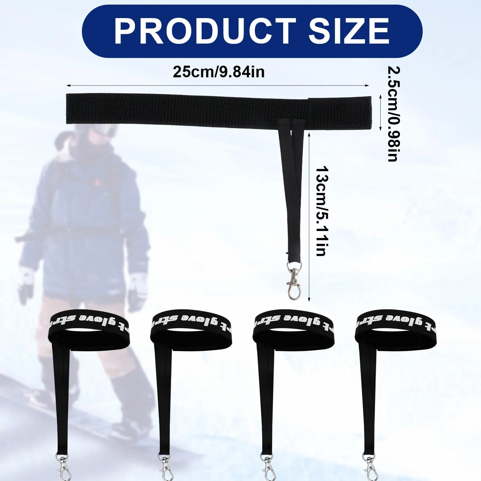 Gants Sport Sangles Sécurité Élastique avec Pinces Métalliques Anti-Perte pour Ski Snowboard Alpinisme