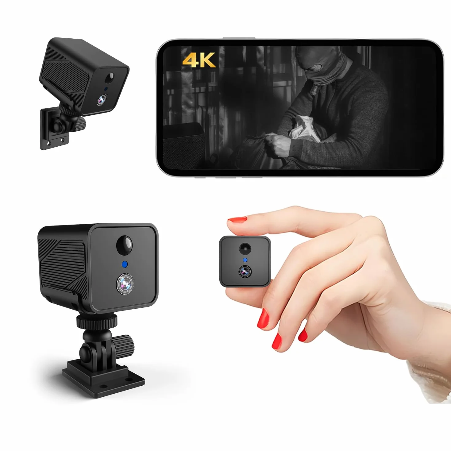 Bextgoo 4K Mini Camera Espion sans Fil, Mini Camera Surveillance, Camera Espion avec Vision Nocturne, Basse Consommation, 50 Jours d'Autonomie, 30 Jours d'Essai Cloud, pour Intérieur/Extérieur