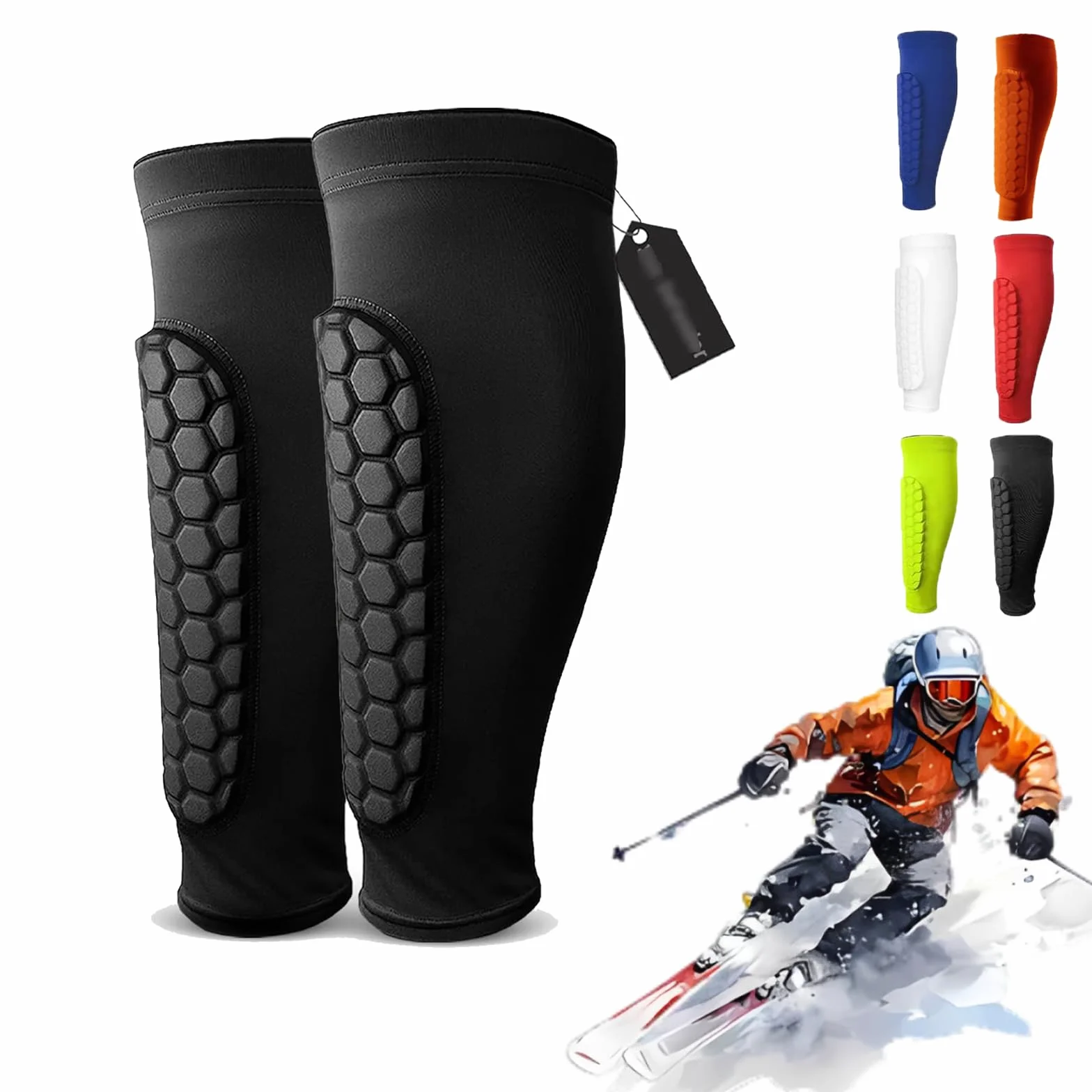 Protège-Tibias en Nid d'abeille Élastiques Respirants Anti-Collision Ski Football