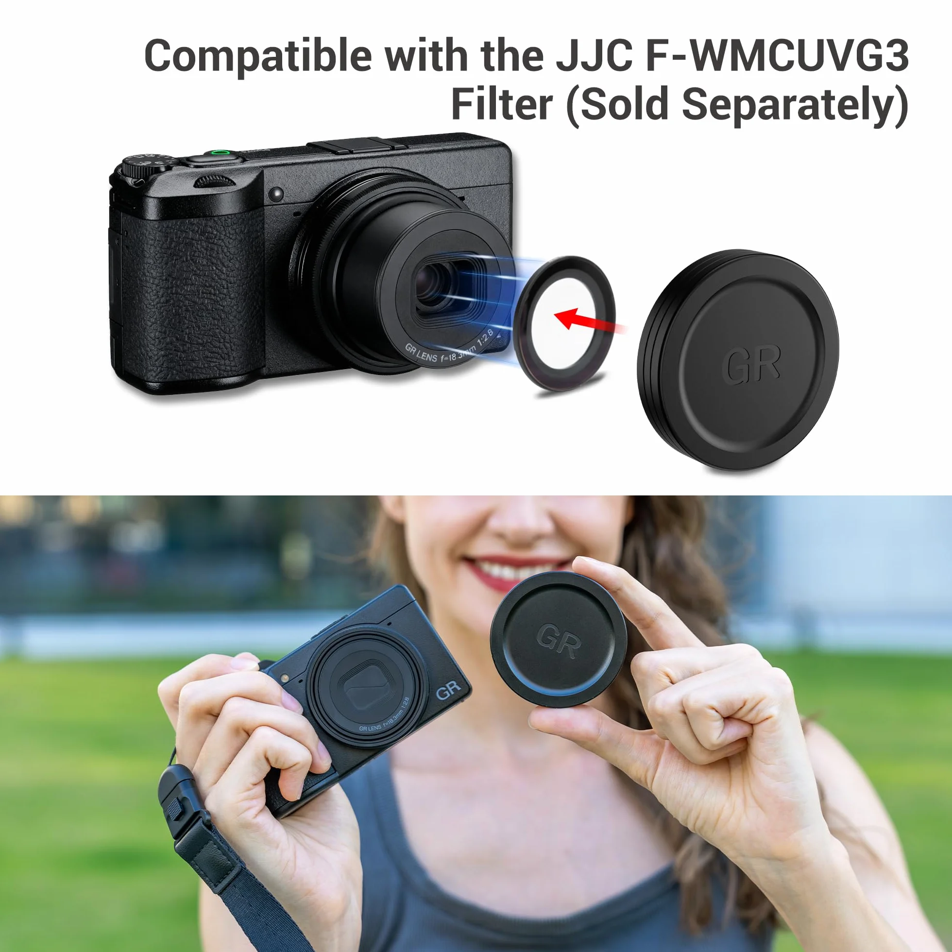 JJC Bouchon Objectif en Métal pour Ricoh GR IV Appareil Photo, Capuchon Protecteur en Aluminium Durable avec Intérieur en EVA Souple