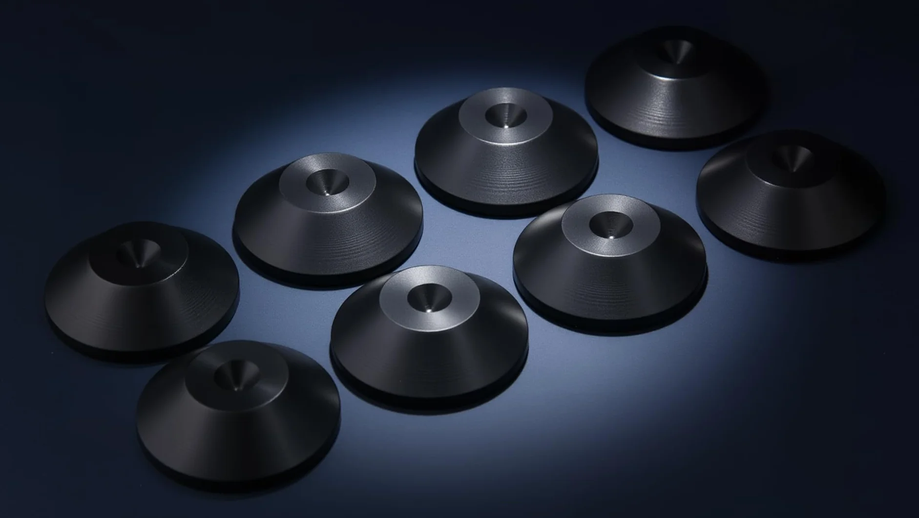 PrecisionGeek® – Contre-Pointes de découplage HiFi Ø 20 mm – Aluminium Noir – Forme Conique – Supports antivibrations pour Enceintes, subwoofers, amplificateurs et Barres de Son – Lot de 8
