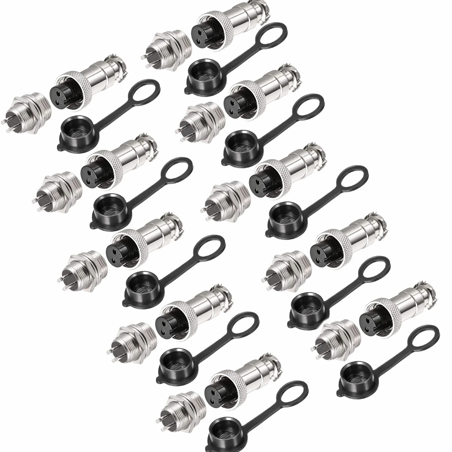 GX12 Connecteur Aviation 2 Broches Mâle Femelle 5A 12mm Métal Panneau Capuchon Caoutchouc 20 Pcs