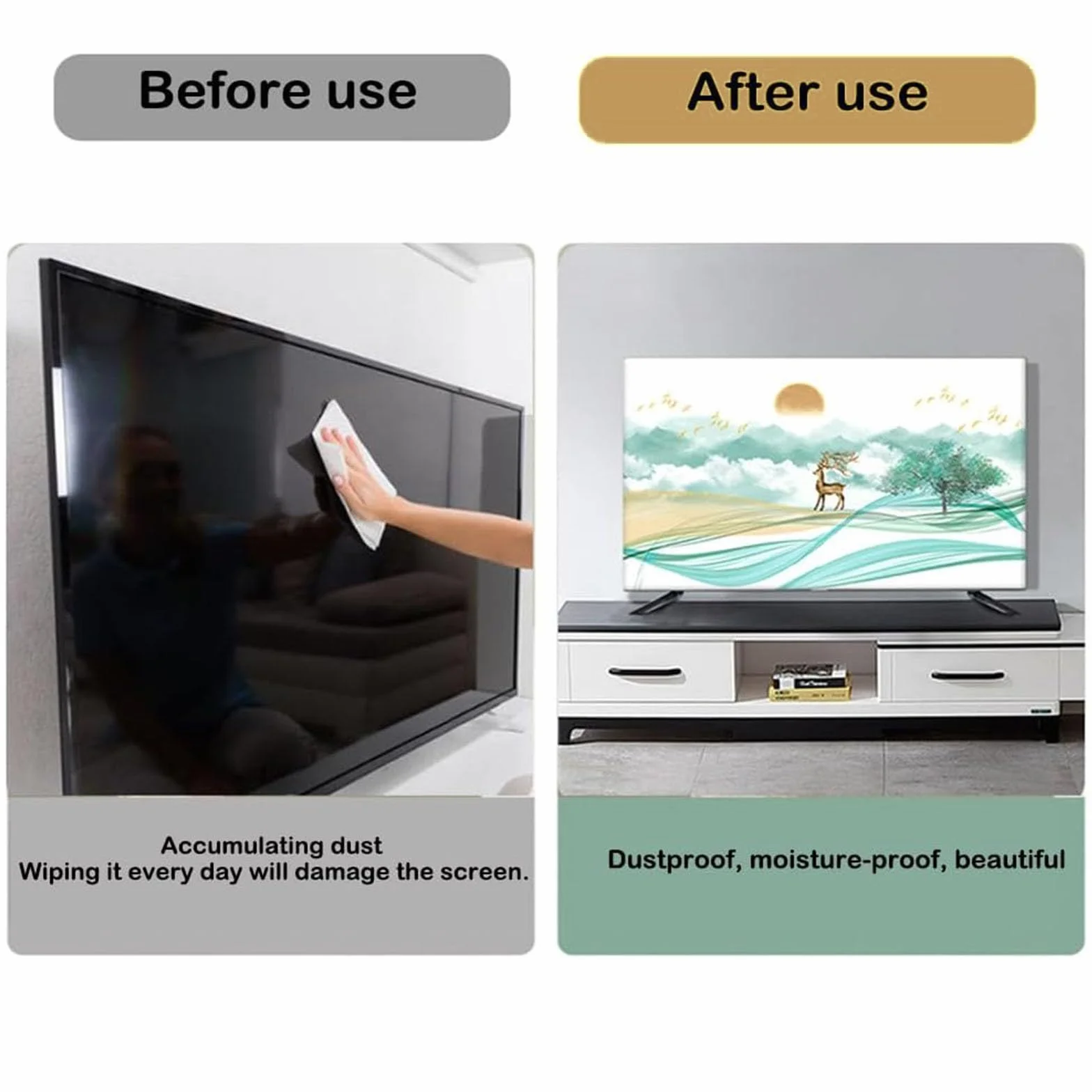 Mateju TV Housse Anti-Poussière, 32-85 Pouces Housse de Télévision en Tissu Élastique, Housse de Protection de L'écran pour TV à Beige Moderne Couverture TV (56-65pouces,Géométrie)