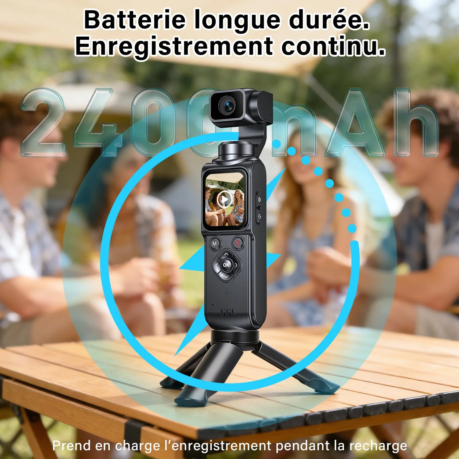 Caméra Vlog 4K Stabilisée avec Gimbal 2 Axes, Écran Tactile, Carte 64Go, Suivi Facial, 200 Min, Compacte Sport Vlog