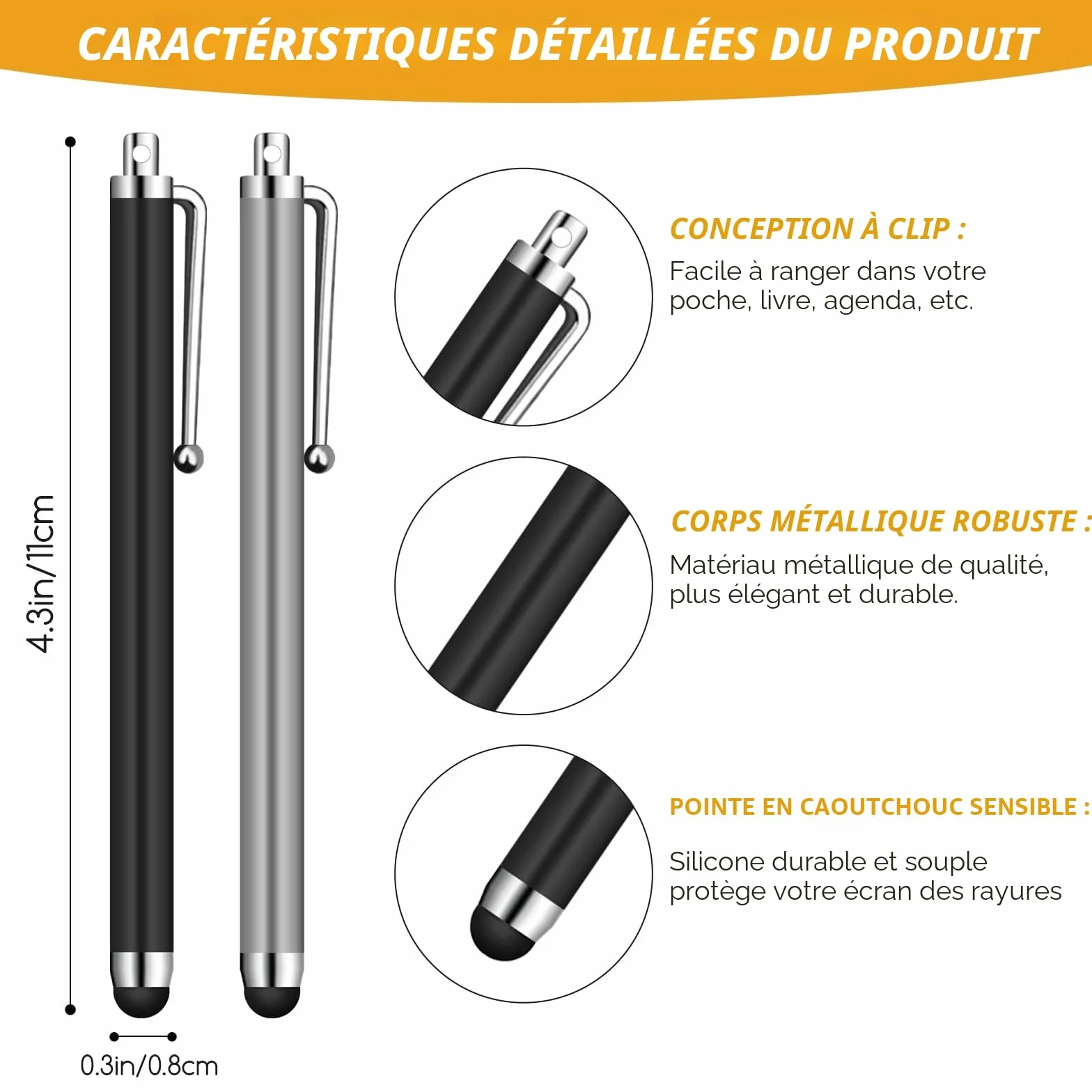 Lot de 10 Stylets universels capacitifs pour écran Tactile iPad Mini iPad Pro iPad Air Smartphones