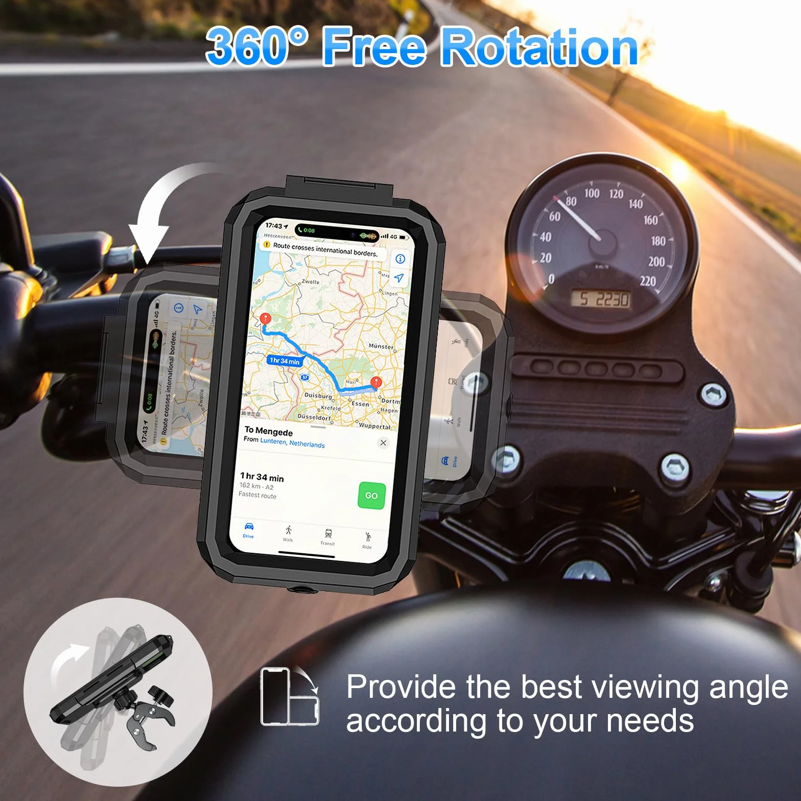 Support Téléphone Vélo Universel Étanche 360° Rotation Anti Vibration Porte Smartphone Guidon pour 5,5-7,0 Pouces