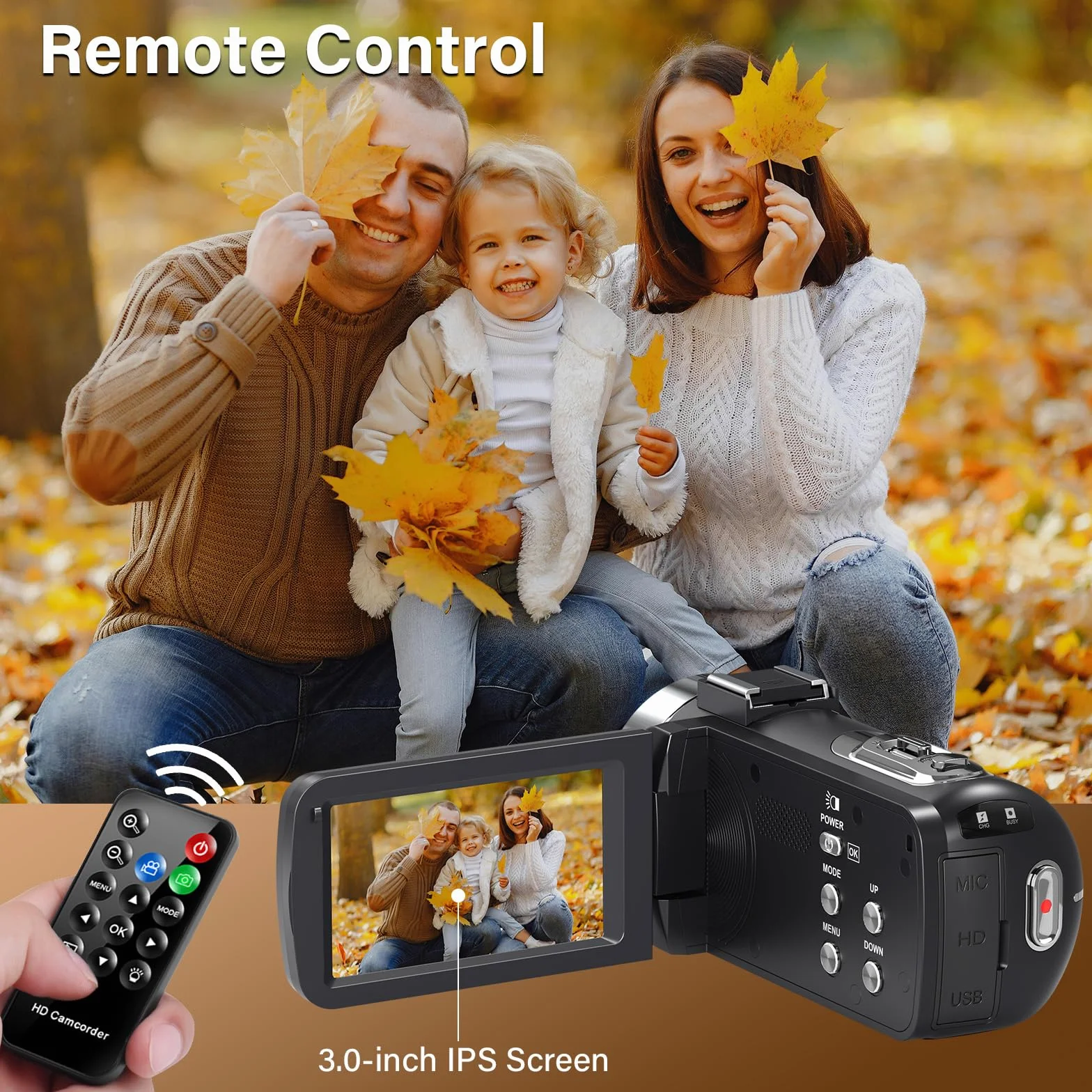 Caméscope 4K 30FPS 80MP Zoom Numérique 18X Caméra Vlogging Vision Nocturne IR Écran IPS 3.0" avec Carte SD 32 Go