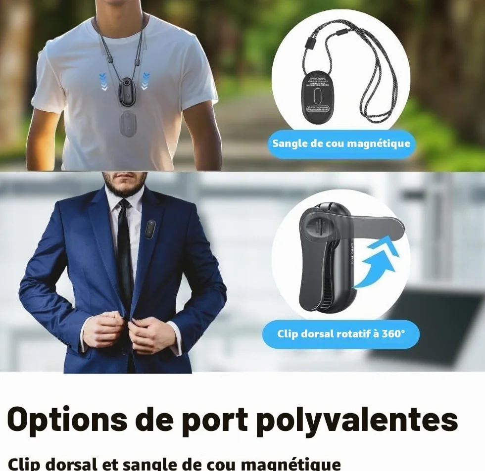 Mini Caméra Vlog Sport 4K, Caméra Sport 360° avec Clip Rotatif, Enregistrement Pendant Charge, Clip Magnétique, Action Caméra Casque Moto