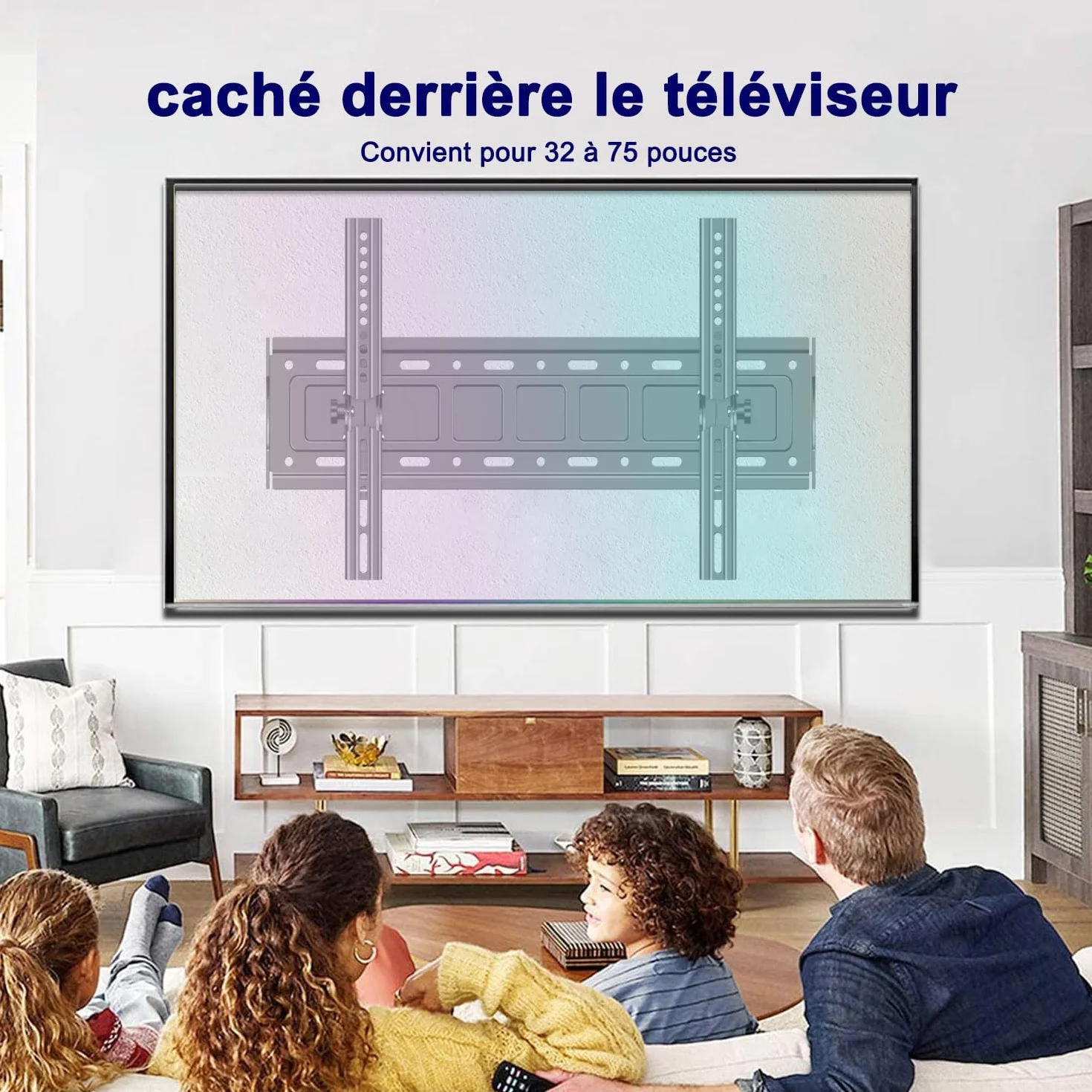 Support Mural TV pour téléviseurs de 32 à 75 Pouces, réglage de l'inclinaison vers Le Haut et vers Le Bas, VESA Max 600x400 mm Charge 70 kg, 40 43 50 55 60 65 Pouces Rack Mural pour TV
