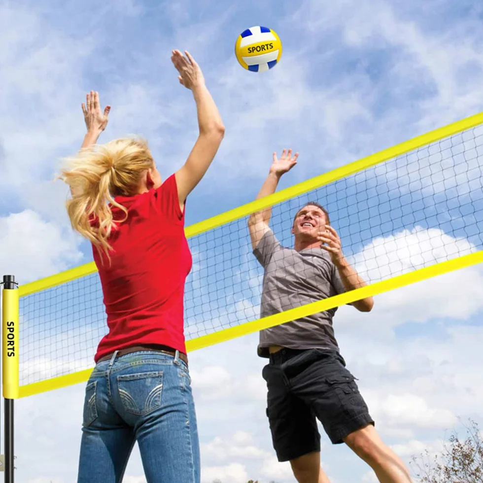 Ensemble de Filet de Volleyball 9.5m x 1m avec Poteau en Acier, Hauteur réglable
