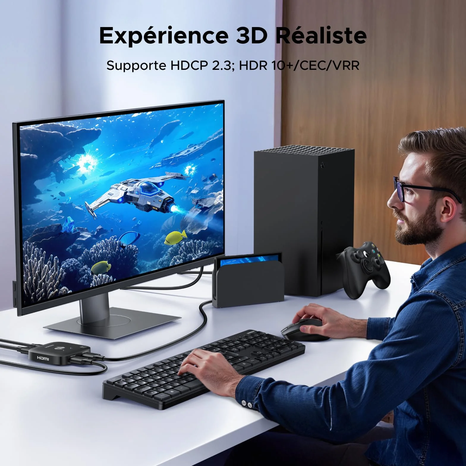 UGREEN Przełącznik HDMI 8K 60Hz 4K 240Hz 2 Wejścia 1 Wyjście HDR VRR Dolby Atmos