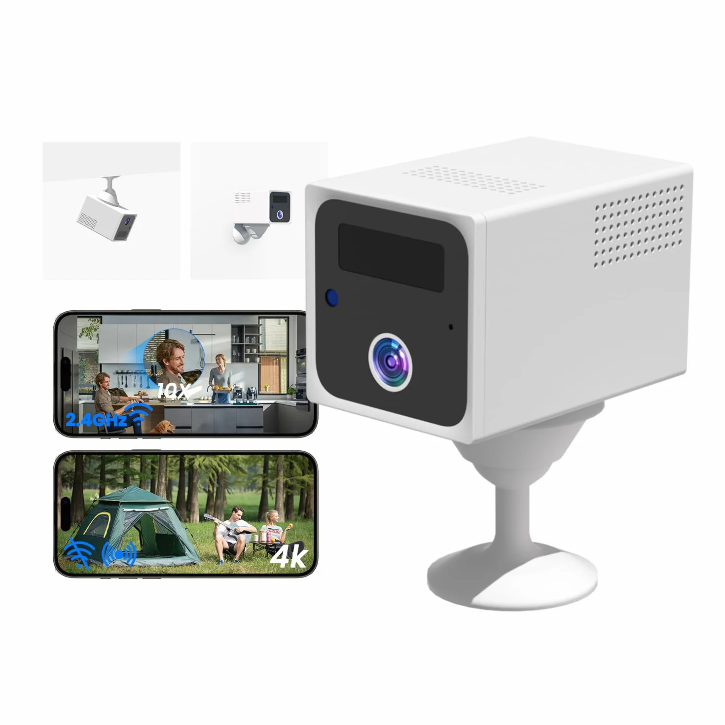 4K Mini Camera Espion sans Fil, Wi-Fi ou Mode AP sans WiFi, Camera de Surveillance sans Internet, Batterie 5200mAh, Vision Grand 160°, Vision Nocturne, Détection Mouvement IA, pour Intérieur/Extérieur