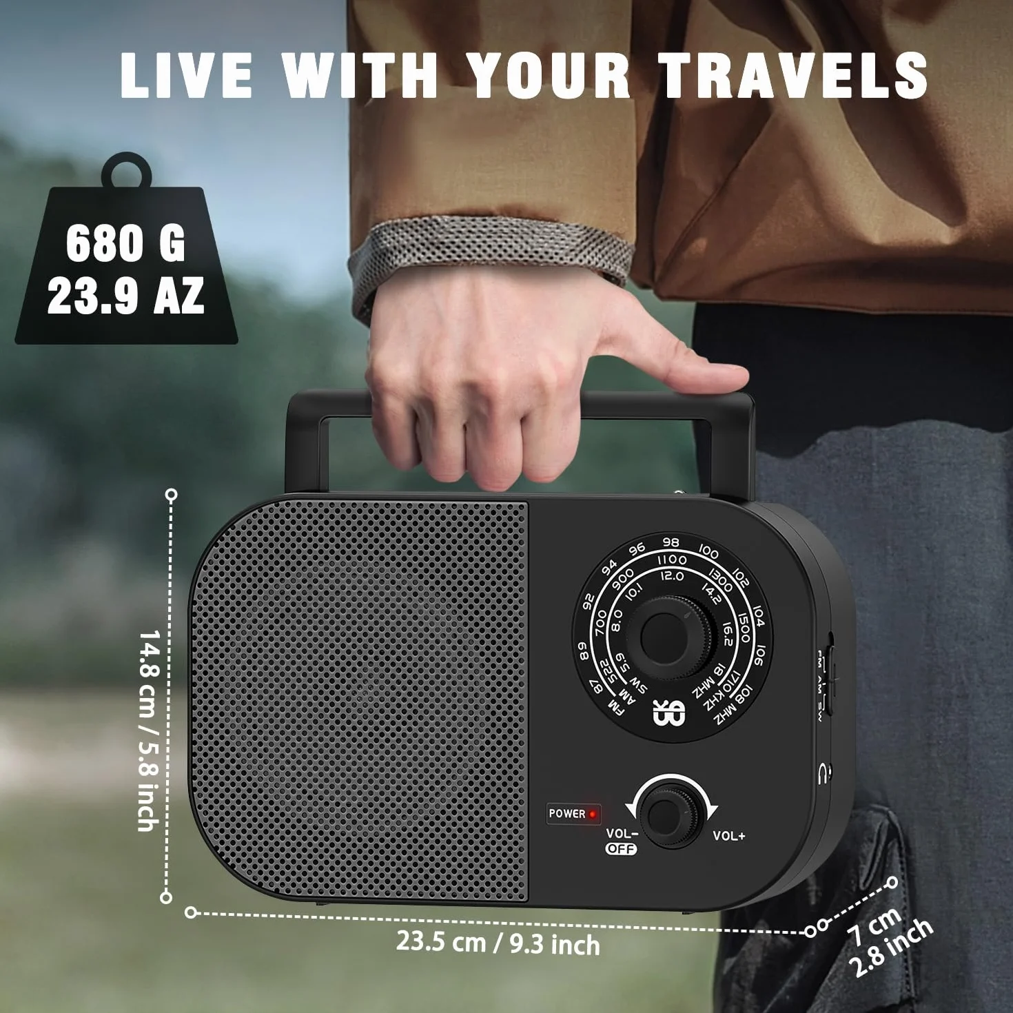 Radio Portable AM,FM,SW,FM Poste Radio Portable,Alimentée Secteur et la Batterie pour Une Réception,Haut-Parleur Intégré et Prise Casque Une Utilisation à la Maison/Extérieur/Camping/Urgence（Noir）