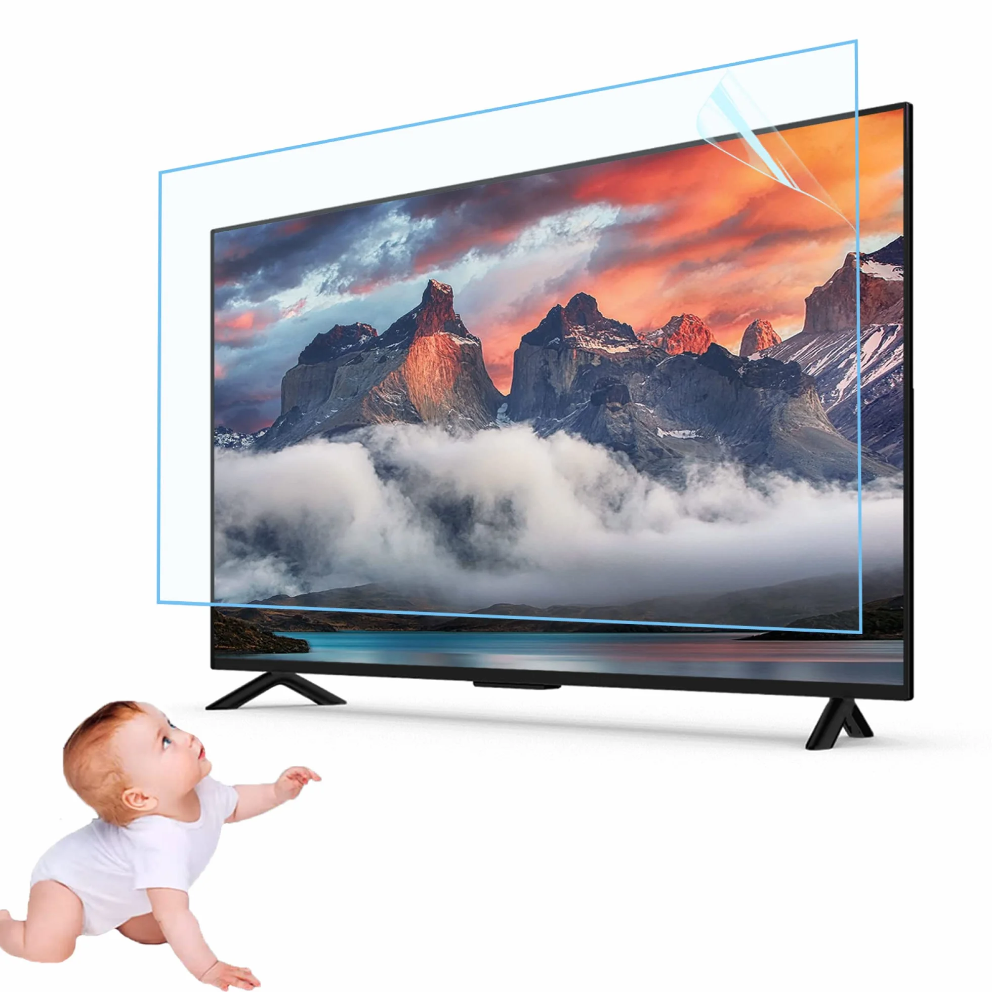 Film De Protection D'écran TV Anti-Lumière Bleue De 32 à 75 Pouces, Réduit Les Reflets/Anti-UV/Anti-Rayures, Surface Mate Anti-Poussière Digitales, Soulage La Fatigue Oculaire / 55in1211x682mm