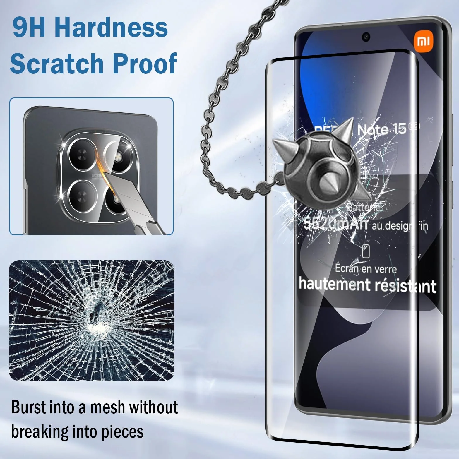 3D Verre Trempé pour Xiaomi Redmi Note 15 5G, 2+2 Pièces Protection d'écran avec Caméra Arrière Protecteur Sans Bulles Anti-Rayures HD Transparent Facile à Installer