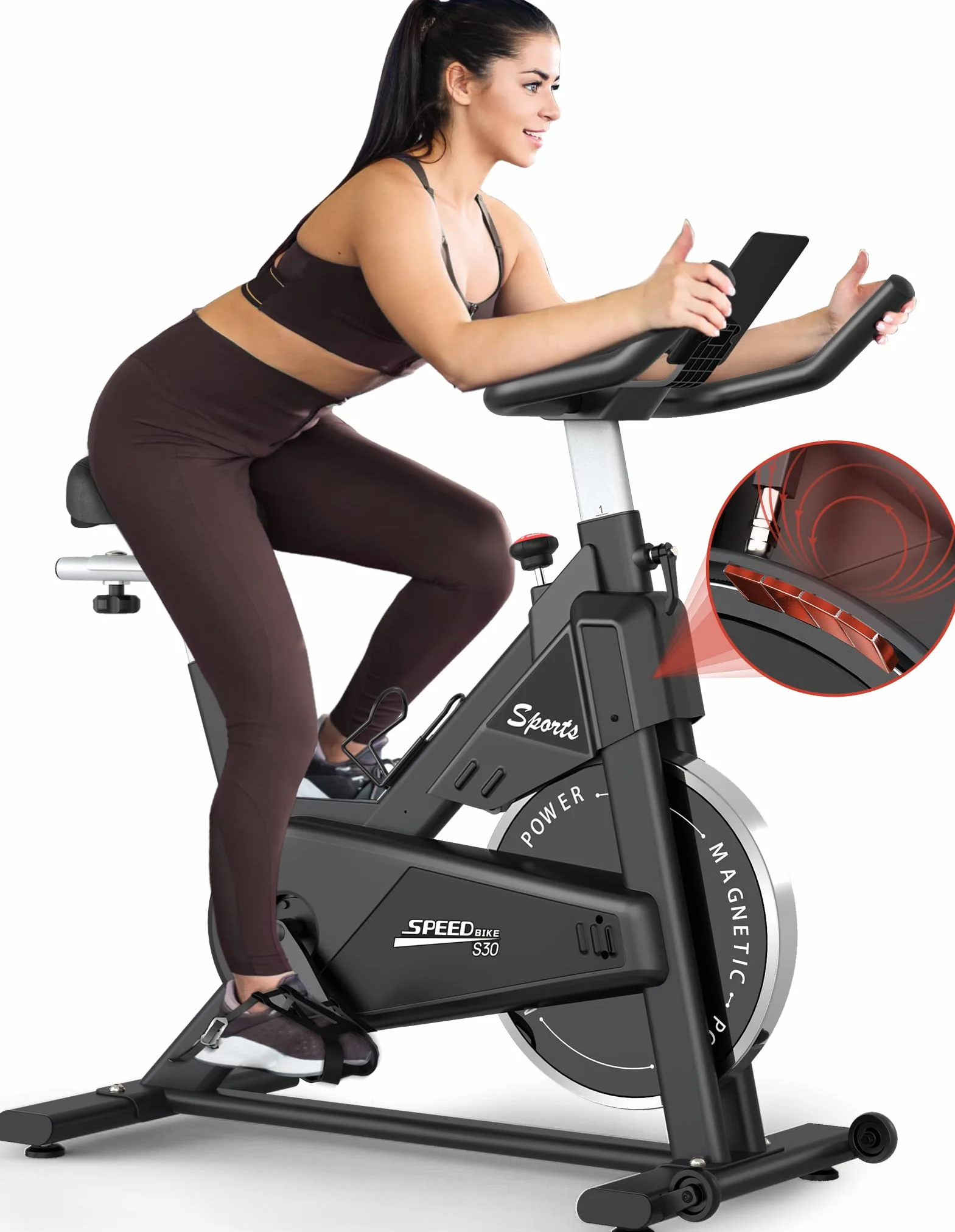 PASYOU Vélo d'Appartement Magnétique à Entraînement Par Courroie avec Affichage RPM et Support Ipad, 150 kg