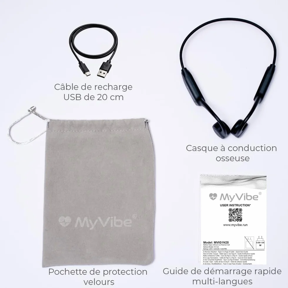 MYVIBE is Good Casque Conduction Osseuse Bluetooth 5.4 – Écouteur Conduction Osseuse Oreilles Ouvertes avec Micro, IPX5 Étanche – Ultra Léger 30g – Course à Pied, Cyclisme hors route, Randonnée, Sport