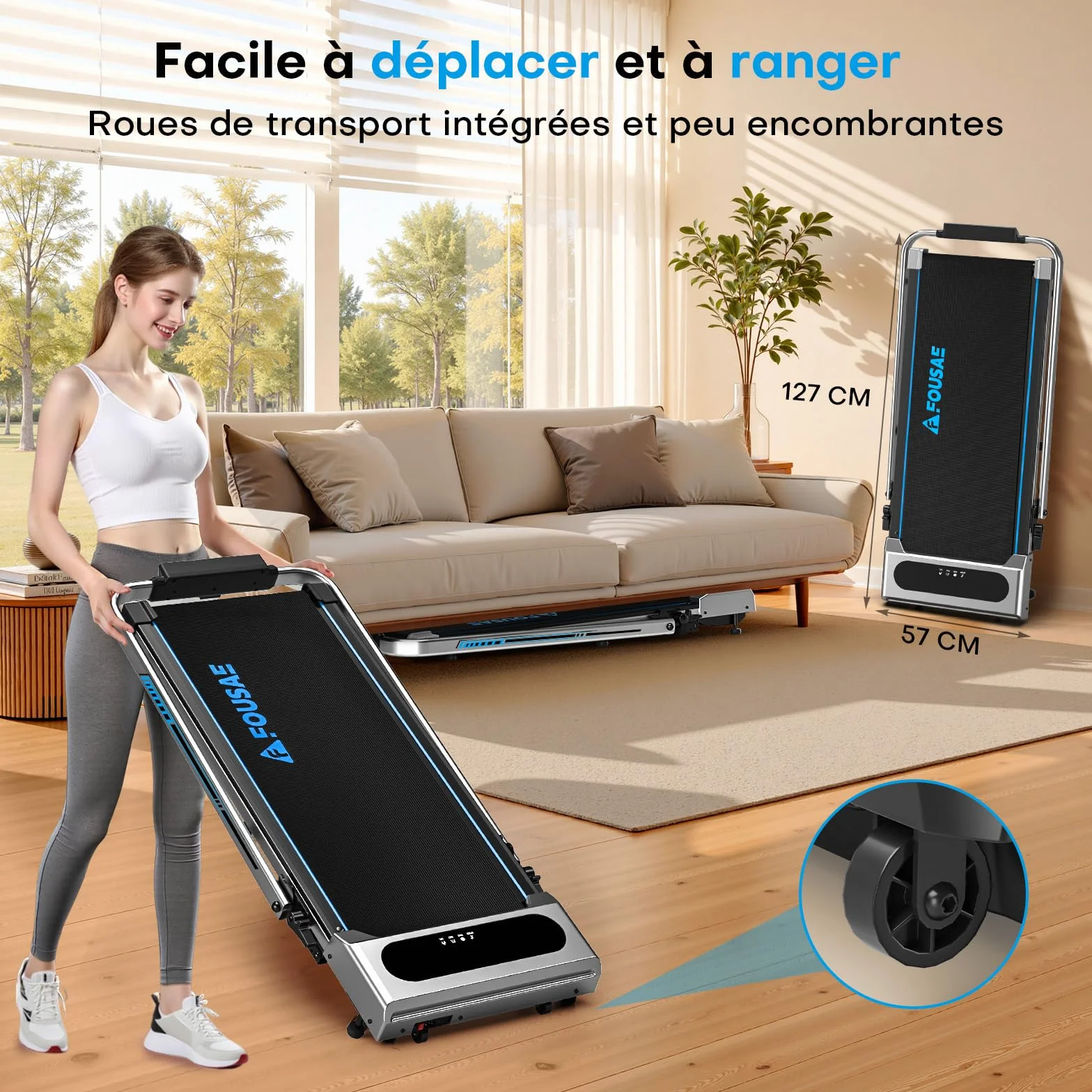 Tapis de Course Pliable FOUSAE 12 Programmes HIIT Inclinable 9% 12 KM/H Moteur 2,75 CV Charge 158kg