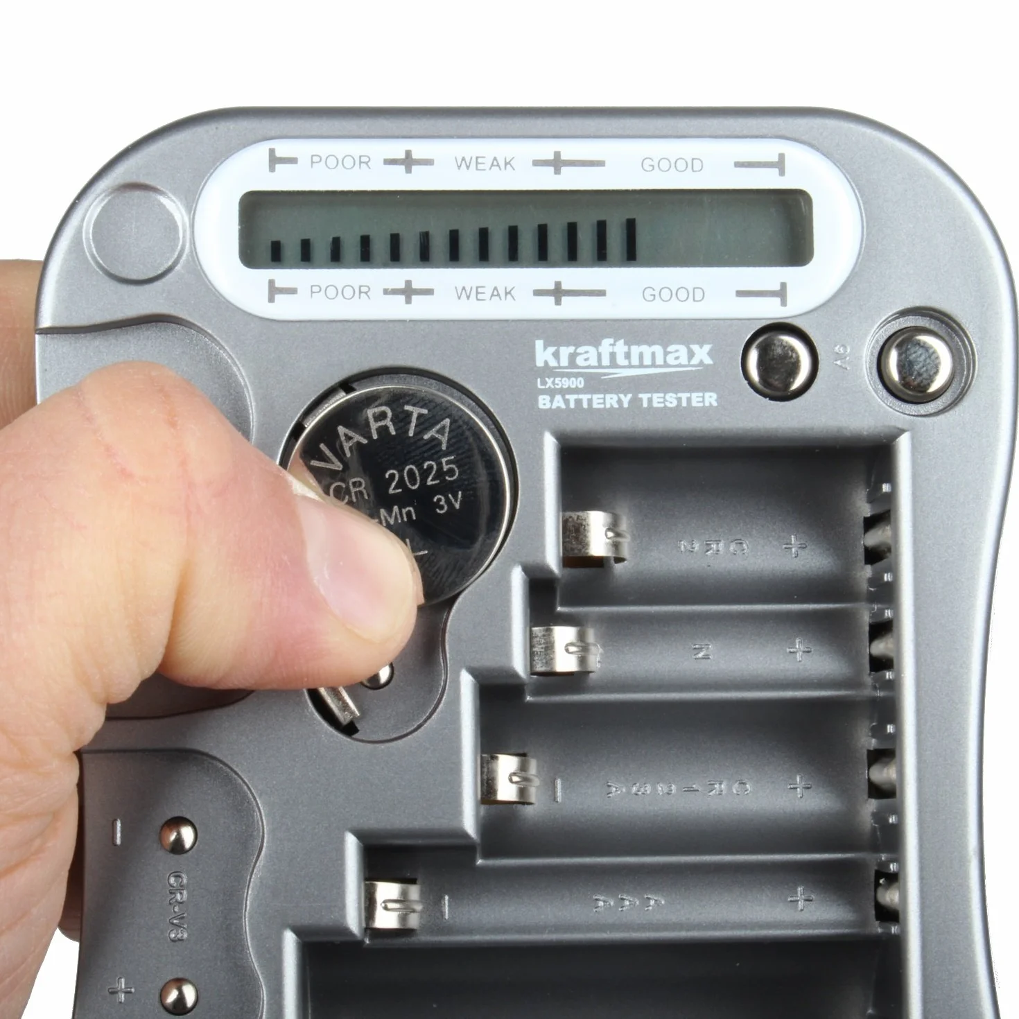 Kraftmax V2 Testeur de batterie professionnel avec écran LCD pour piles boutons