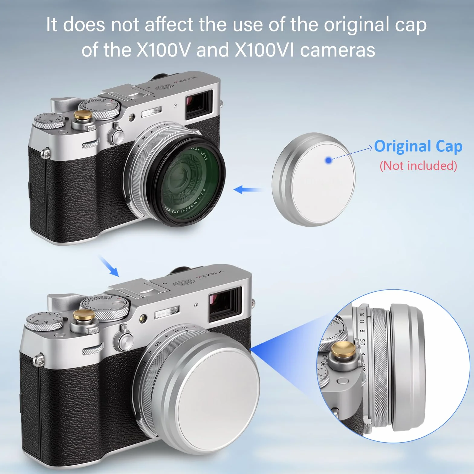 Haoge LAR-X52B Bague d'adaptation pour filtre d'objectif Fujifilm X100VI X100V 49 mm Noir