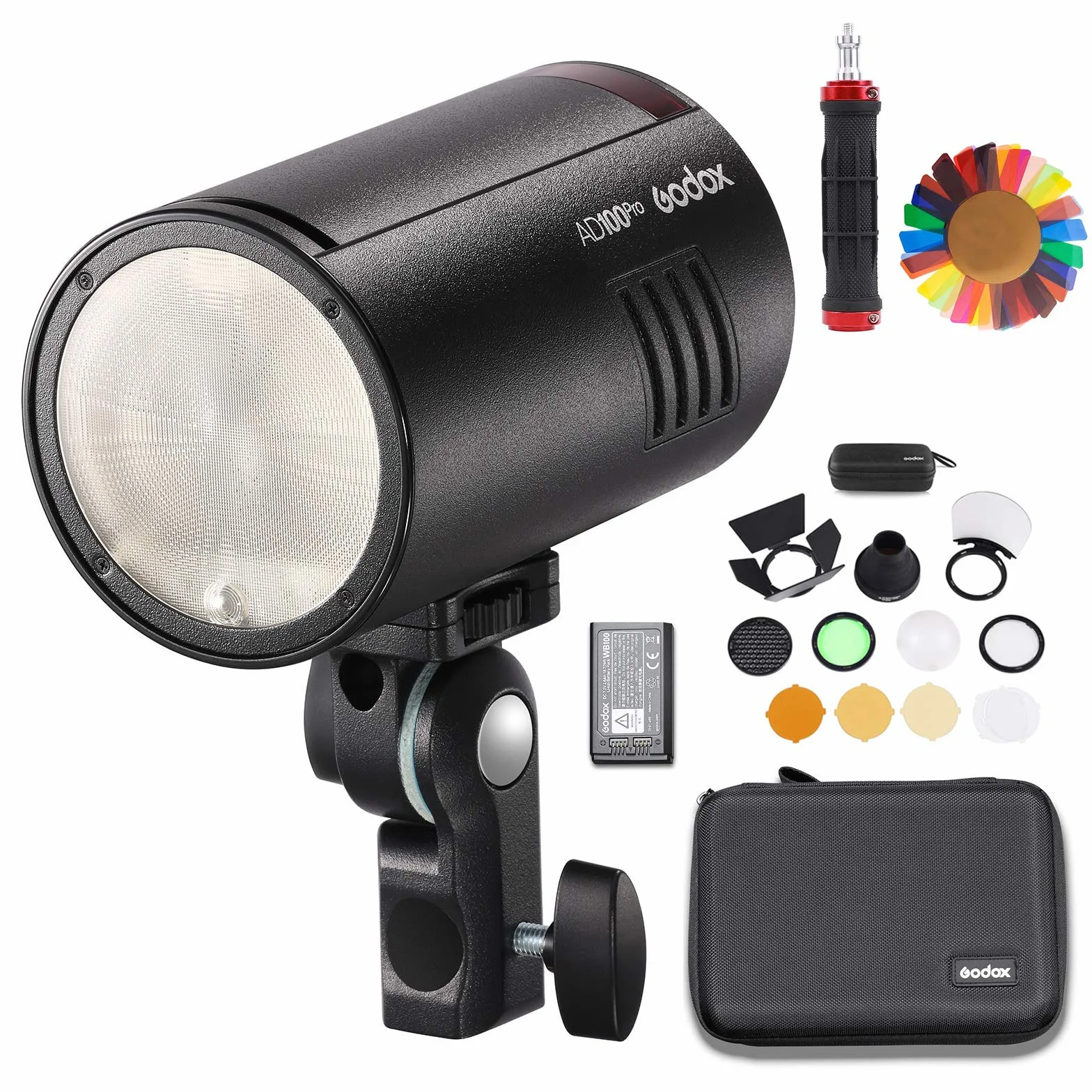 Godox AD100 Pro AD100Pro Flash tête Ronde avec Le kit AK-R1, 360 à Pleine Puissance, Recyclage 0,01s à 1,5 s, 1/8000 HSS, Soutien TTL/M/Multi-Fonctions, Batterie 2600mAh