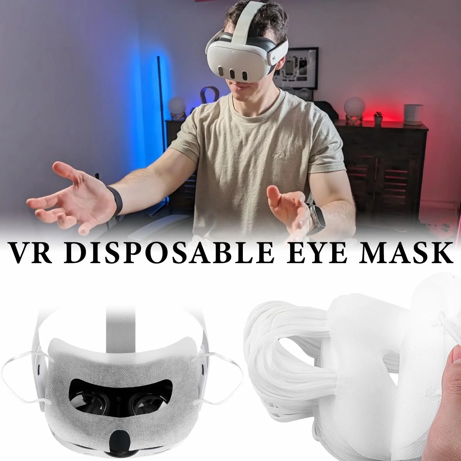 Geekria Lot de 100 Masques VR jetables compatibles Meta Quest 3, Quest 2, Quest Pro, PSVR 2, PICO 3, PICO 4, Protection des Yeux VR Blanc