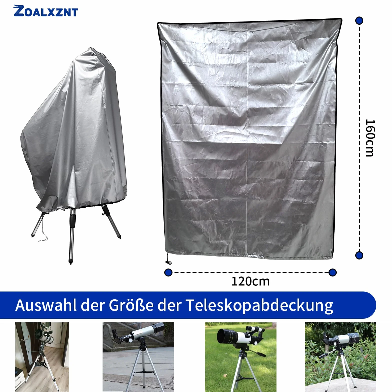 Housse de Protection pour Télescope Imperméable Anti-Poussière Anti-UV 420D Tissu Oxford 160x120cm Argent