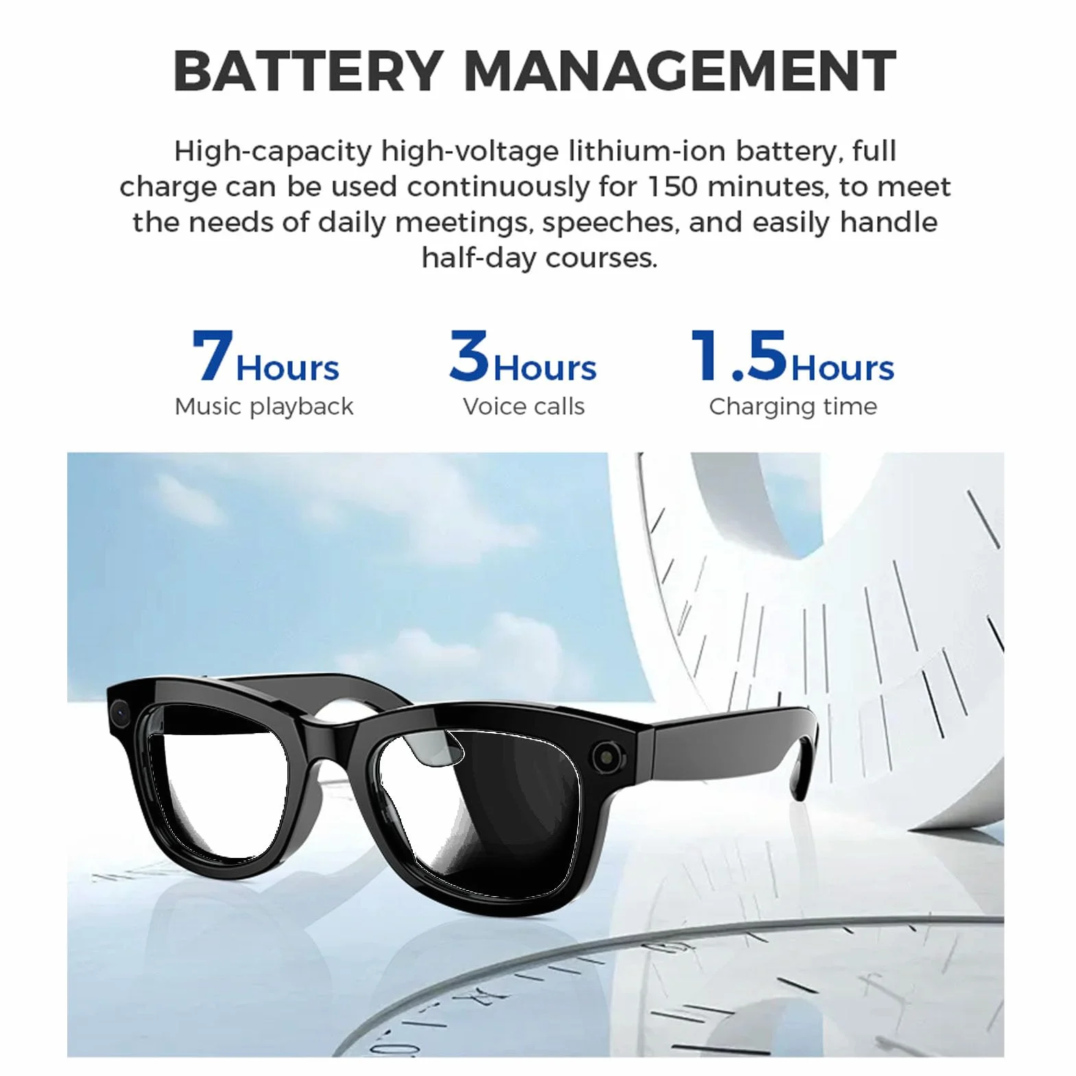 Lunettes Intelligentes, Lunettes de Traducteur Bluetooth AI avec Appareil Photo HD 5MP 1080p, Haut-parleurs, Appel Musical, Traduction 26 Langues (Sunglasses)