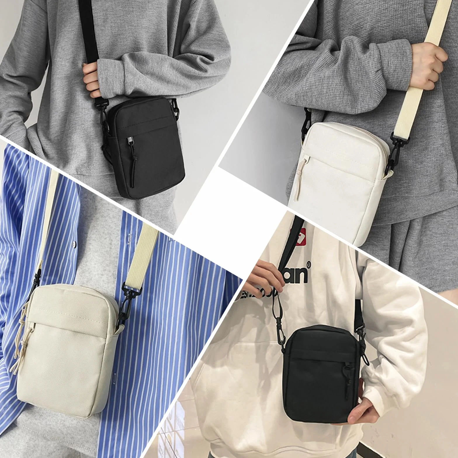 Sac Bandoulière Toile Homme Femme Randonnée Voyage Chargeur USB Noir